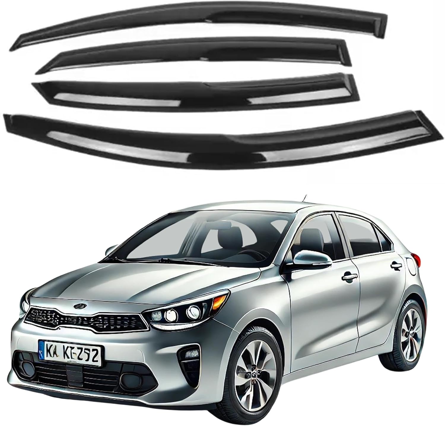 ZH Window Rain Guards Compatible with Kia Rio Sedan 2018 2019 2020 2021 2022 2023-2mm Thick Tape-On Premium Wind Deflectors for Front and Rear Windows, Durable & Sleek Design, Set of 4