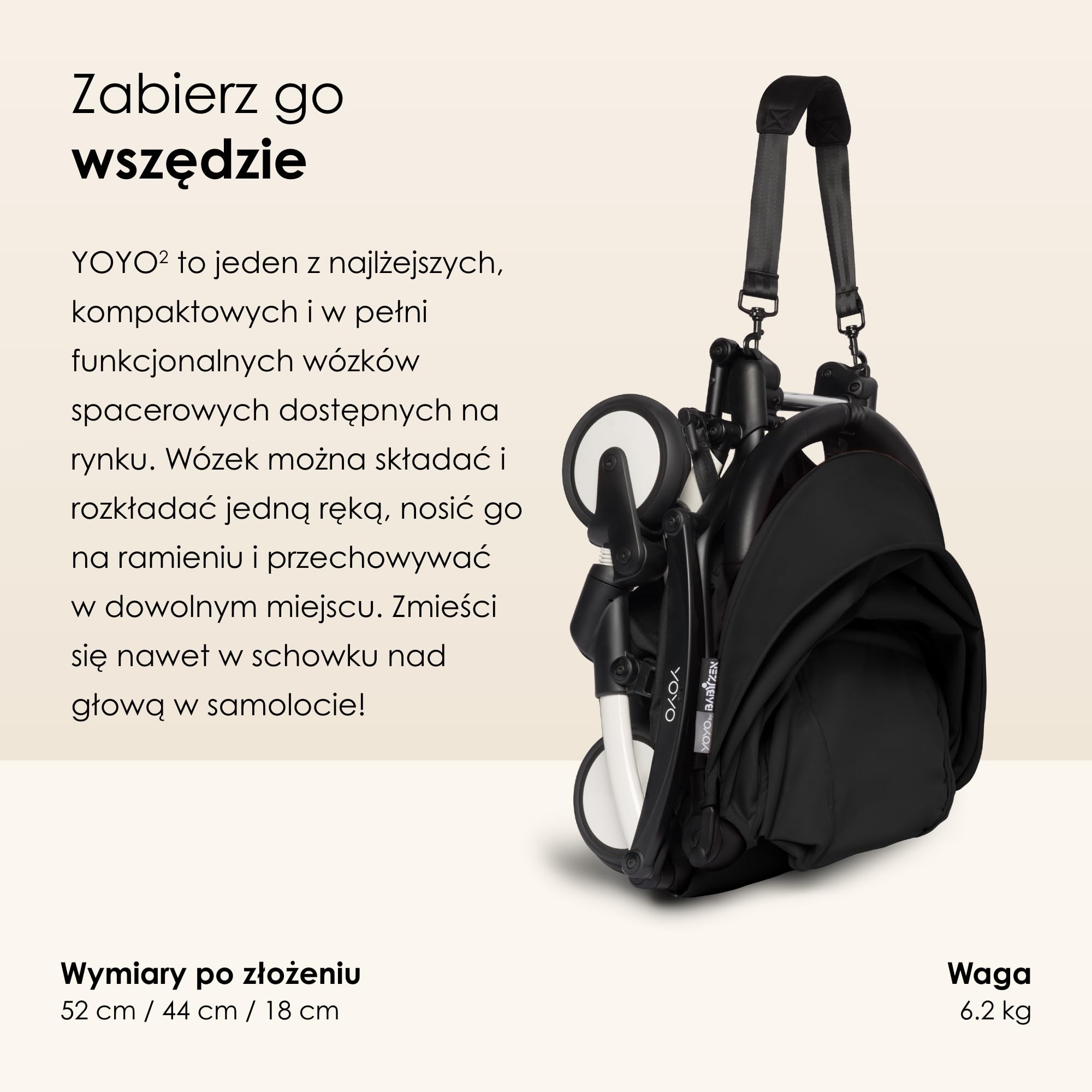 Stelaż do wózka BABYZEN YOYO2, Czarny - Tekstylia nie są w zestawie - W zestawie są 5-punktowe szelki, wielopozycyjne odchylane oparcie, przedłużenie daszka, wyściełany pasek na ramię, pokrowiec