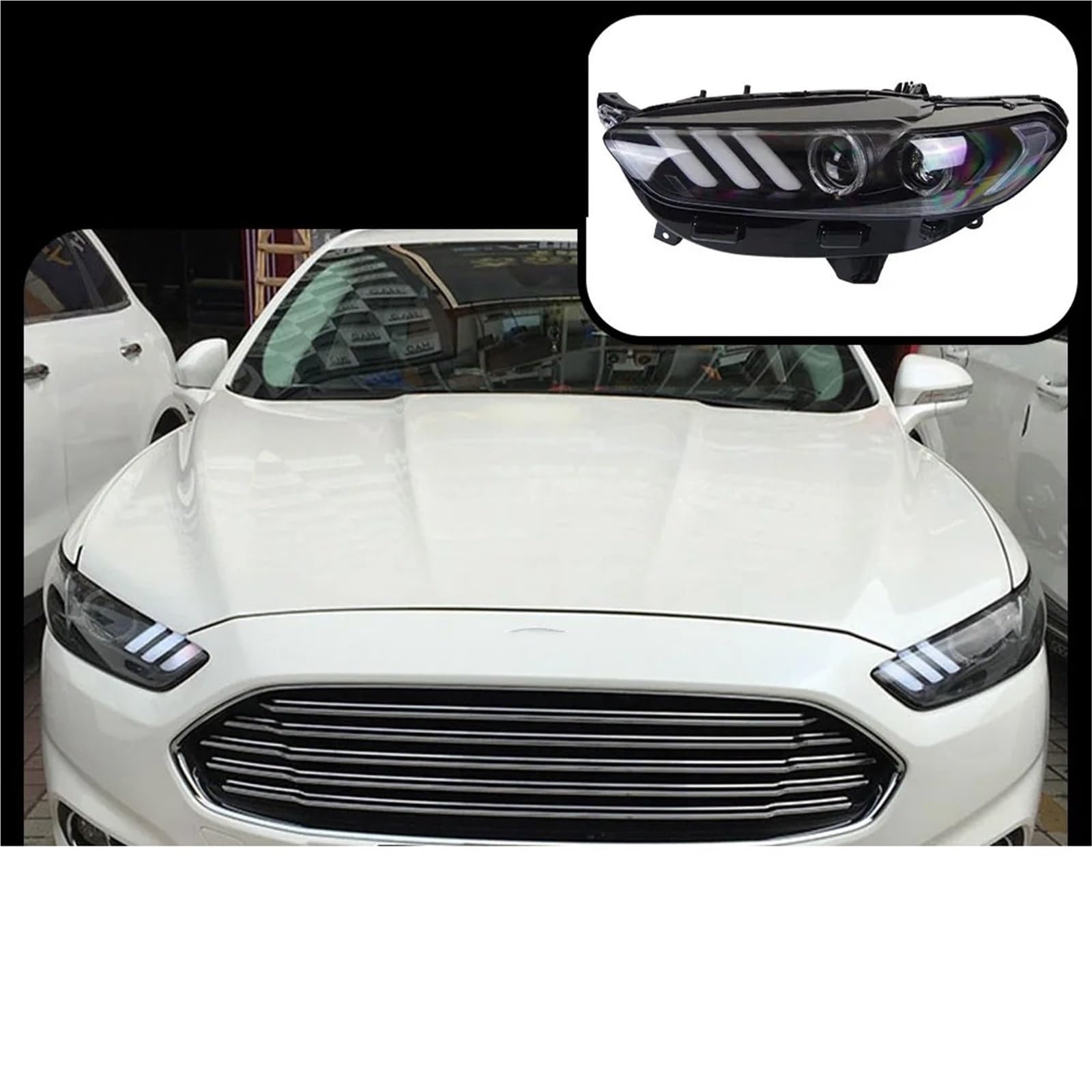 Faro Coche Para Ford Fusion Faro 2013-2017 Para Mondeo Modelo Coche DRL Para Mustang Diseño Hid Señal Dinámica Bi Xenón LED Beam Faros Delanteros