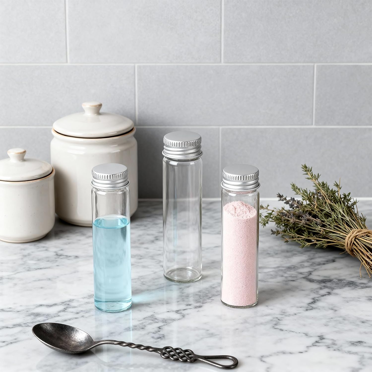 Small Clear Vials Glass Bottles Spice Mini Jars Lids 30 Pcs