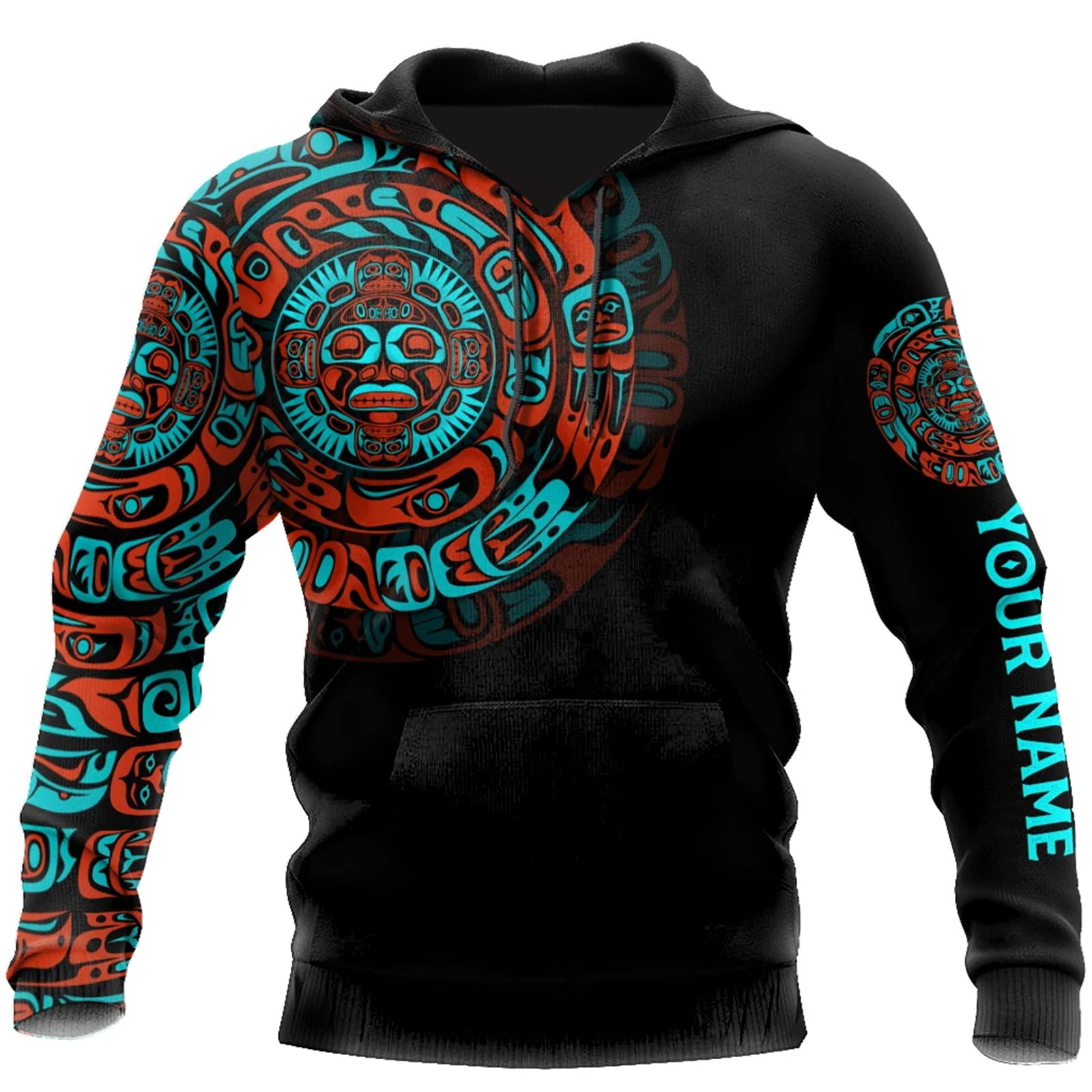 Men's 3D Printed Hoodies Fashion Ethnic Style Native American Indian Printed Long Sleeve Sweatshirt Pullover with Pocket