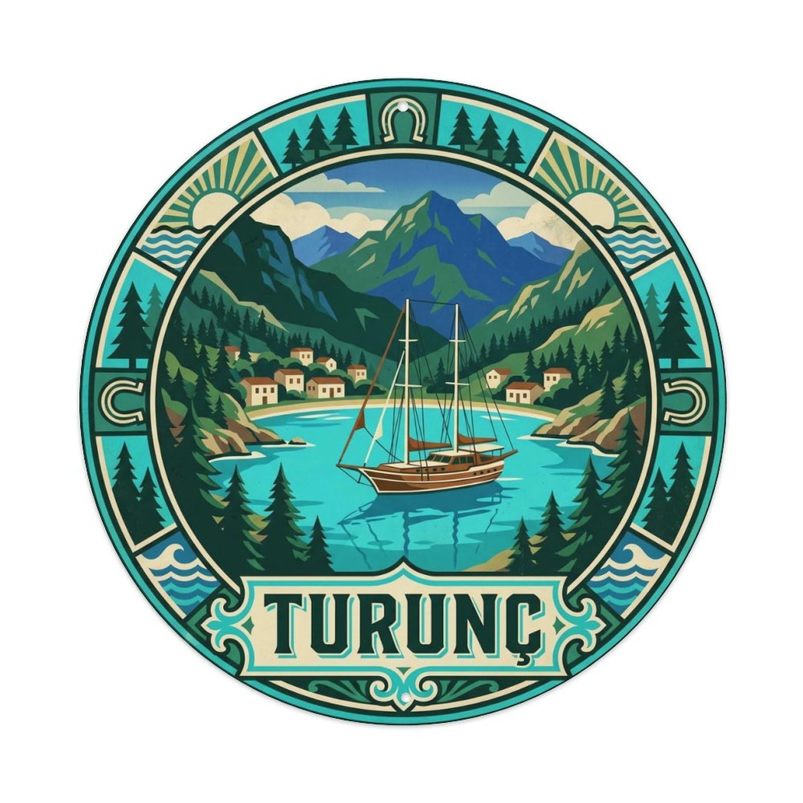 Turunc Cove Mugla Harbor Aegean Coast Turkey Metal Tin Sign