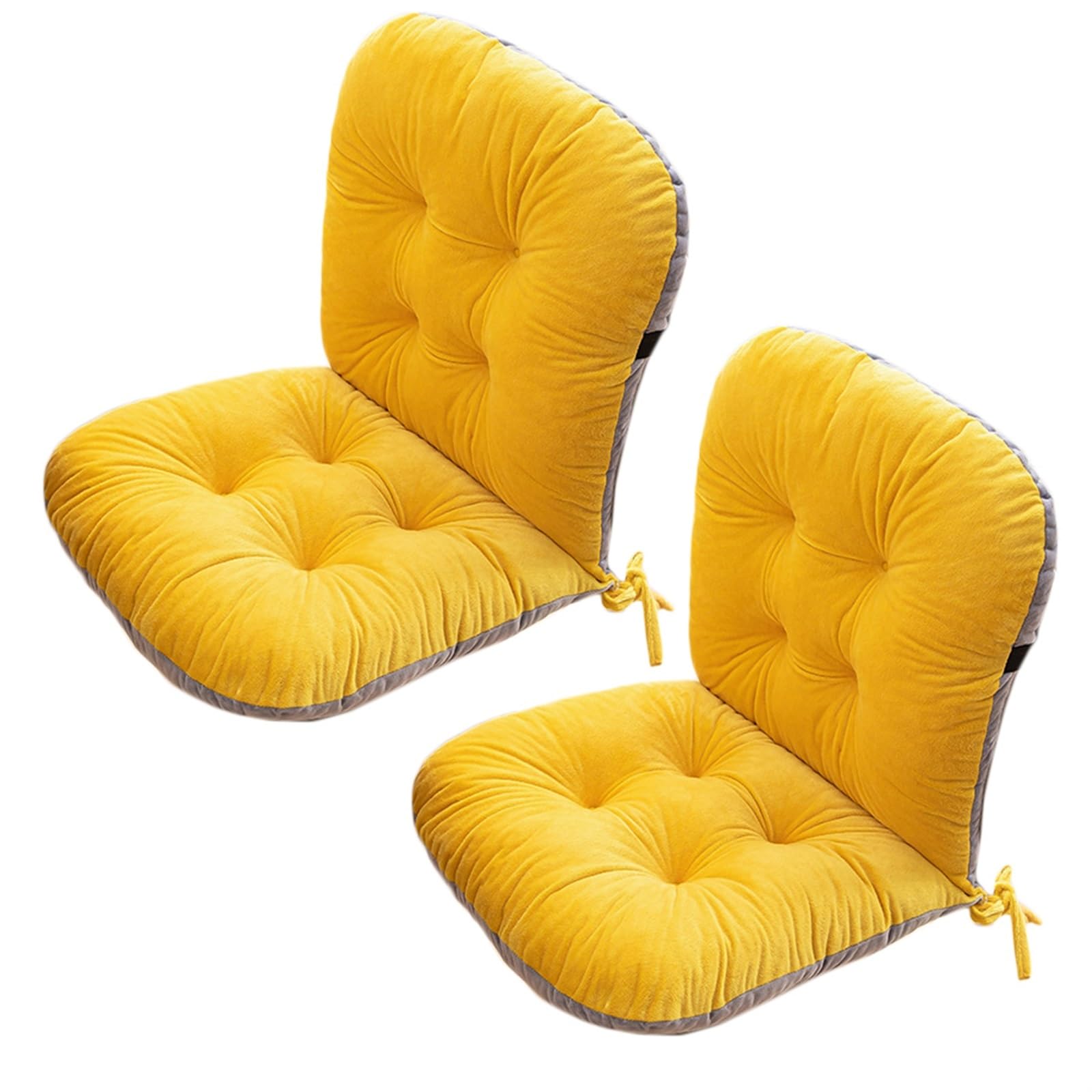 Stuhlkissen mit Rückenteil Sitz und Rückenkissen mit Bänder Polsterauflage, Gartenstuhlauflage Niedriglehner Auflage Polsterauflage Gartenstuhl(Yellow,2 Pieces)