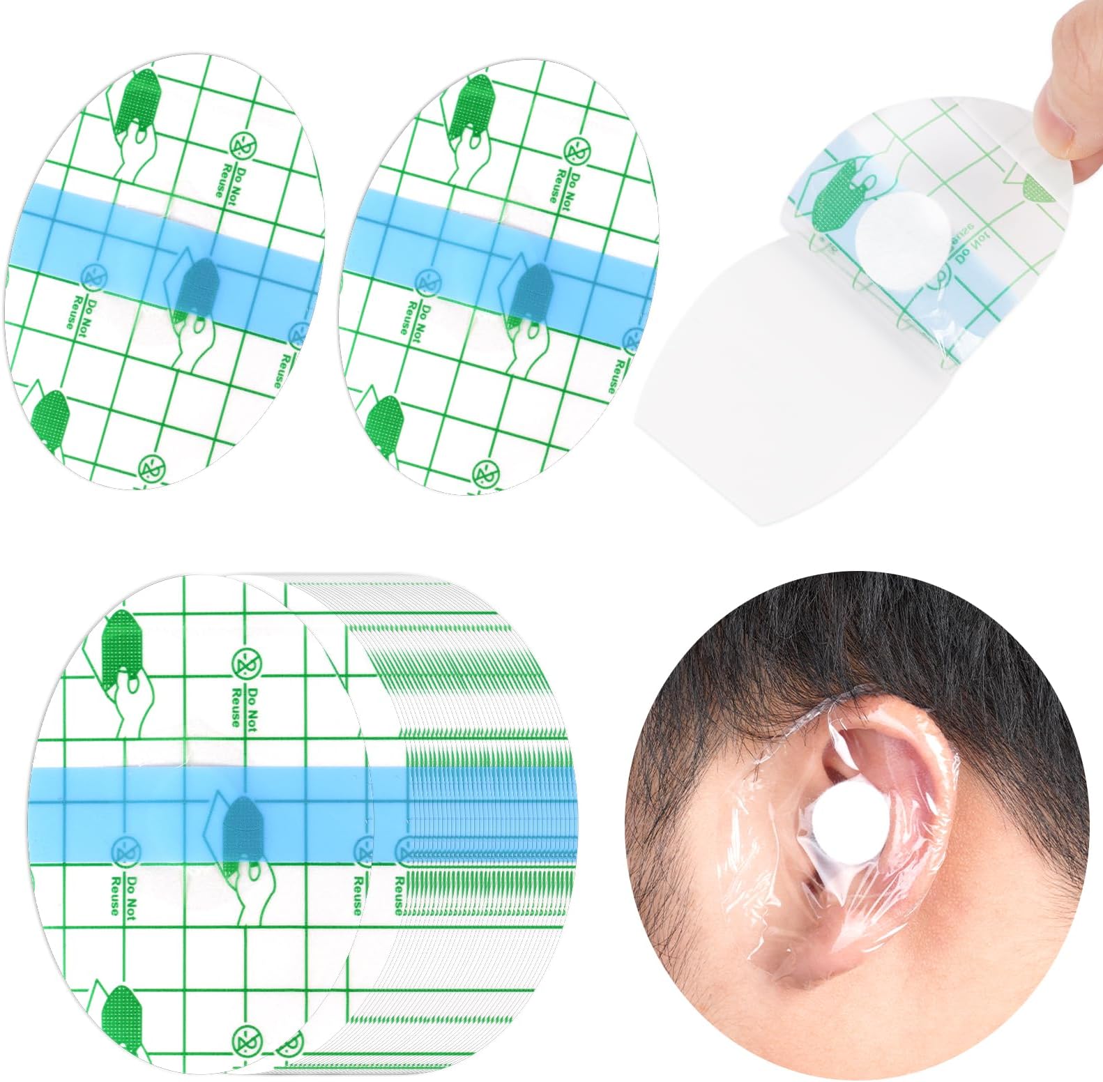 Aolso Ear Muffs for Shower, 40 Pieces Apones Ears Swimming for Adults, Disposable Waterproof Ear Stickers with Cotton Earplugs, Waterproof for the Ear Swimming and Bathing