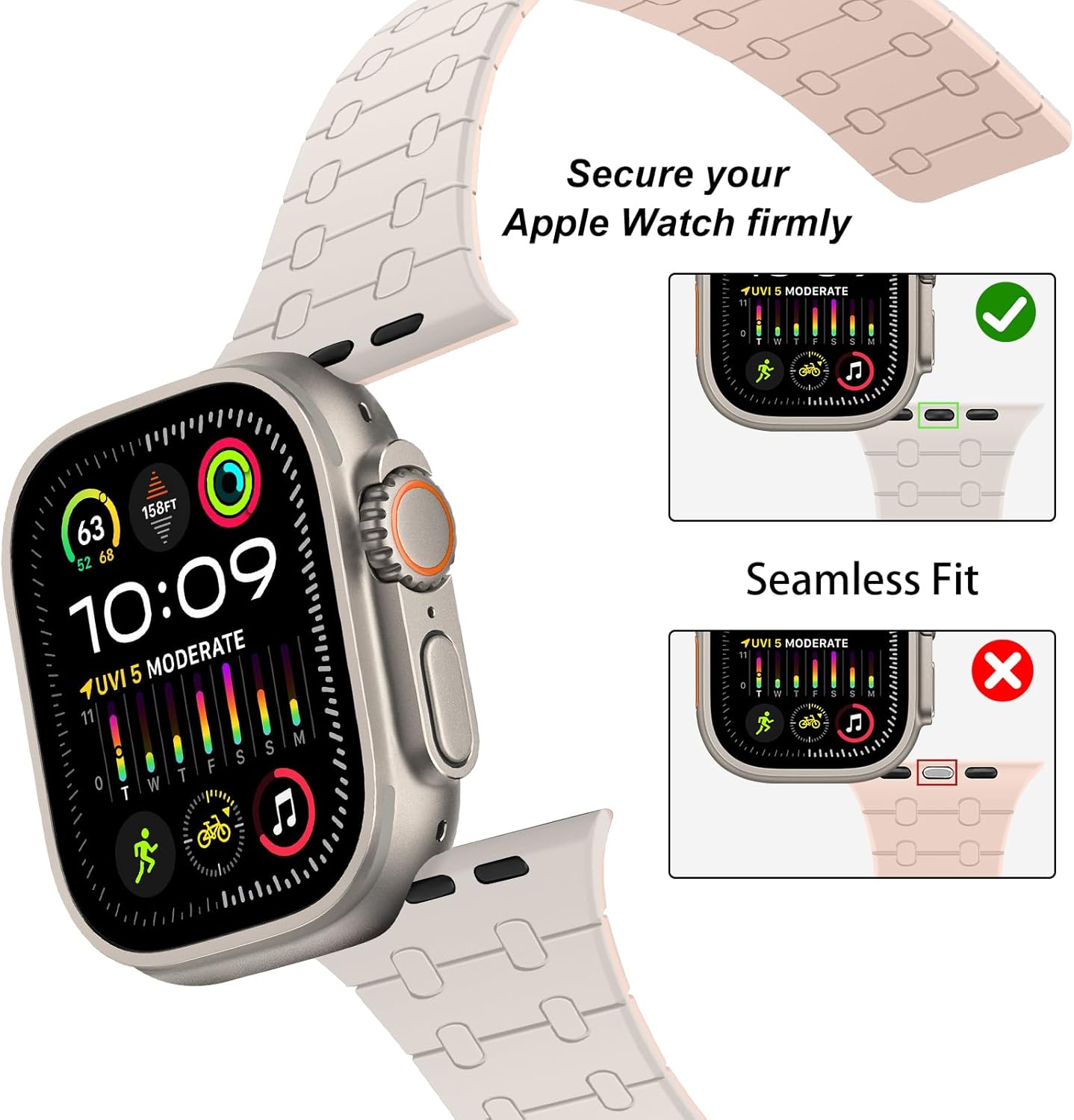 Amizee Magnetic Bands Compatible with Apple Watch Band 49/46/45/44/42/41/40/38mm Women Men, Sport Silicone Strap for iWatch Ultra 3/2/1 Series 11 10 9 8 7 6 5 4 SE3/2/1 (49/46/45/44/42, Star Pink) - Image 3