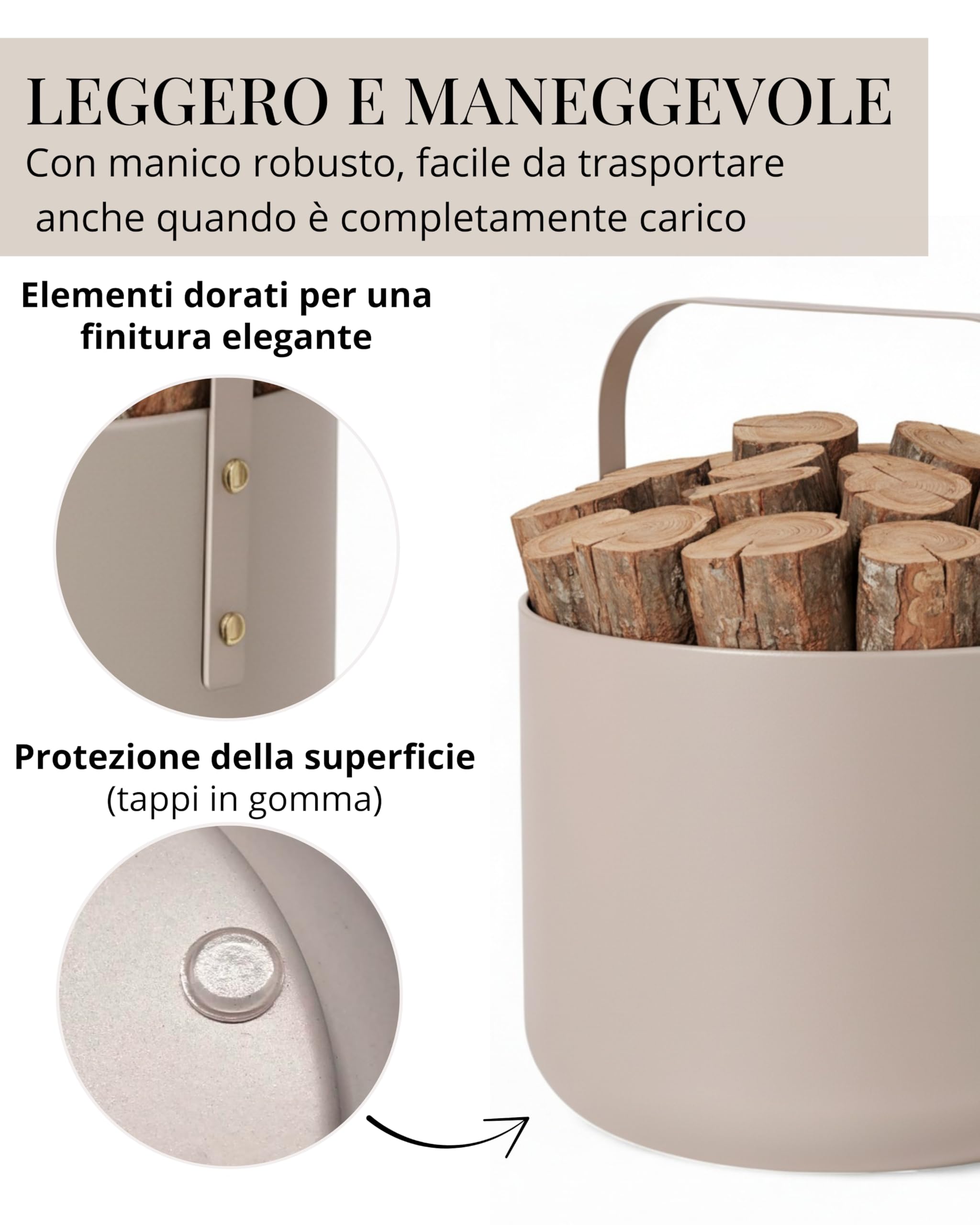 Livlig53 - Cesta porta legna in metallo, cestino per legna da ardere con manico, grande cesto per legna da ardere 36 x 44 cm, cestino per legna come accessorio per caminetto, cestino di stoccaggio con