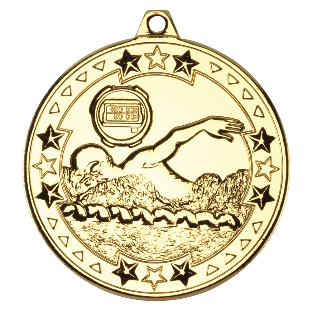 50mm Swimming Medal Gold with Free Engraving up to 30 letters and Free Ribbon M72G