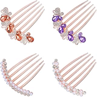Rhinestones Hair Combs for Women, Crystal Side Comb Clips Pearl French Twist Hair Pins Decorative Hairs Combs Vintage Hairs Bun Accessories Butterfly Fork Clips for Updo Buns