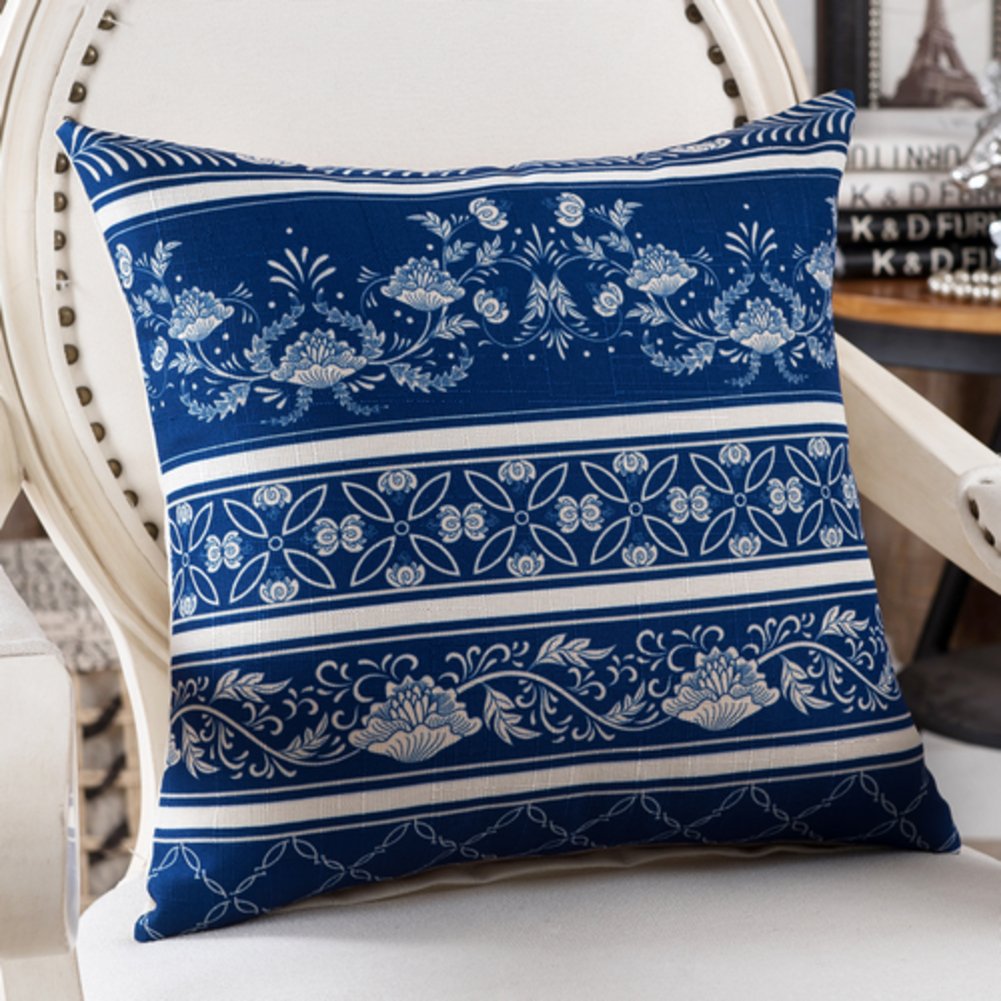 Oreiller décoratif Continental haut de gamme en tissu mélangé, motif porcelaine bleue