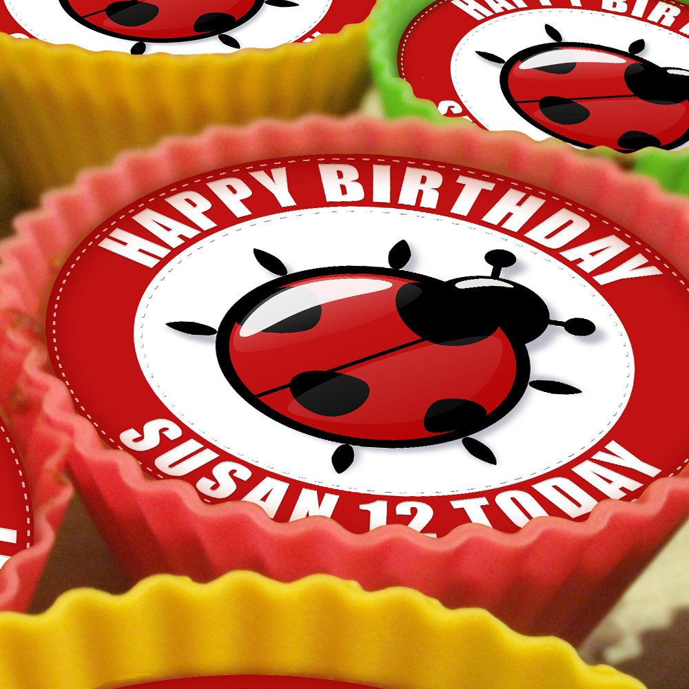 20 x Personalised Ladybug Ladybird 5cm High Resolution Cupcake Toppers