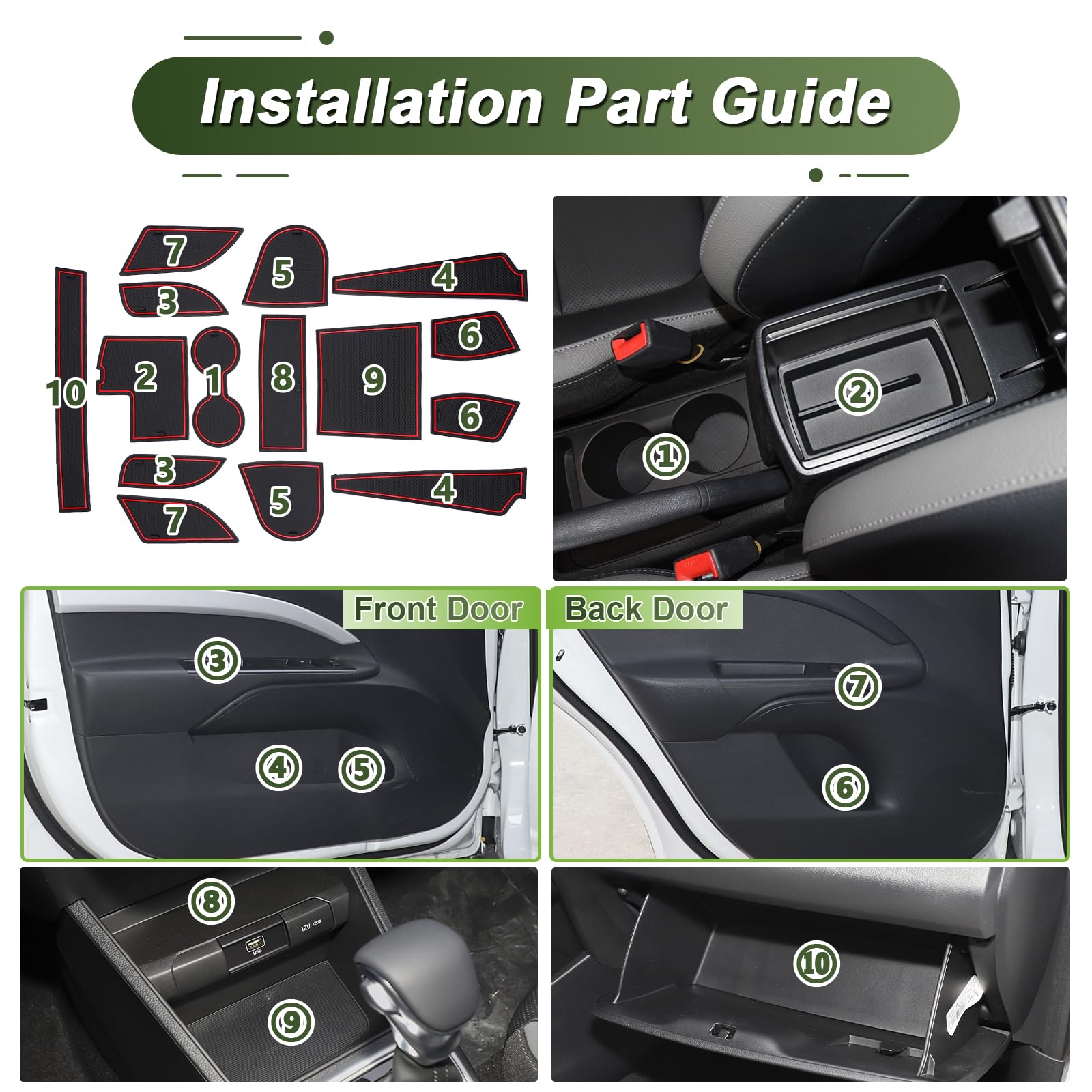Compatibile con Kia Stonic 2018-2025 Tappetini Antiscivolo per Kia Stonic GT-Line S Tappetini in Gomma per Console Centrale, Porta Bicchieri, Scanalatura Porta (Rosso)