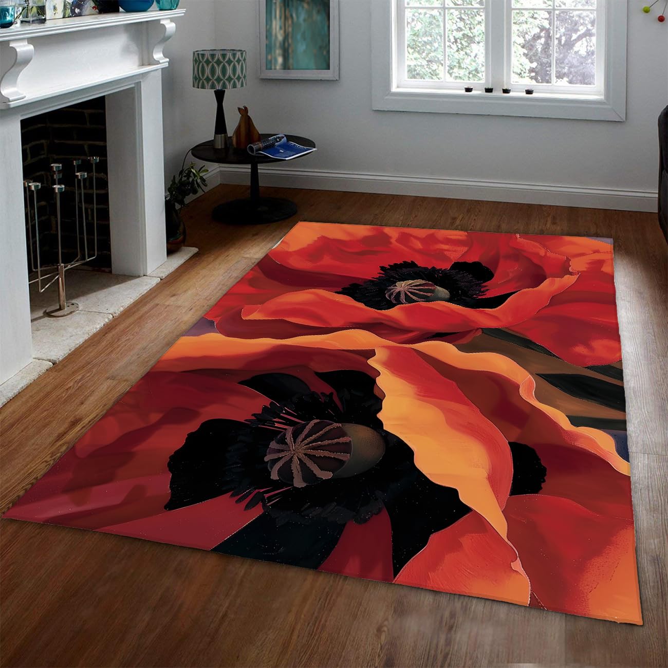 Tapis antidérapant 90x150cm lavable style moderne coquelicot abstrait pour sécuriser votre salon