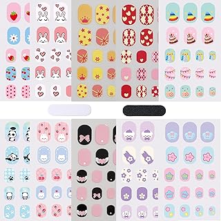 Colorful Kid Nail Stickers Full Nail Wraps for Kids Girls Self Adhesive Nail Strips for Nail Art Decoration Fun Including Animals Star Heart Fruit Party for Age 8 and Older (10 Sheets)