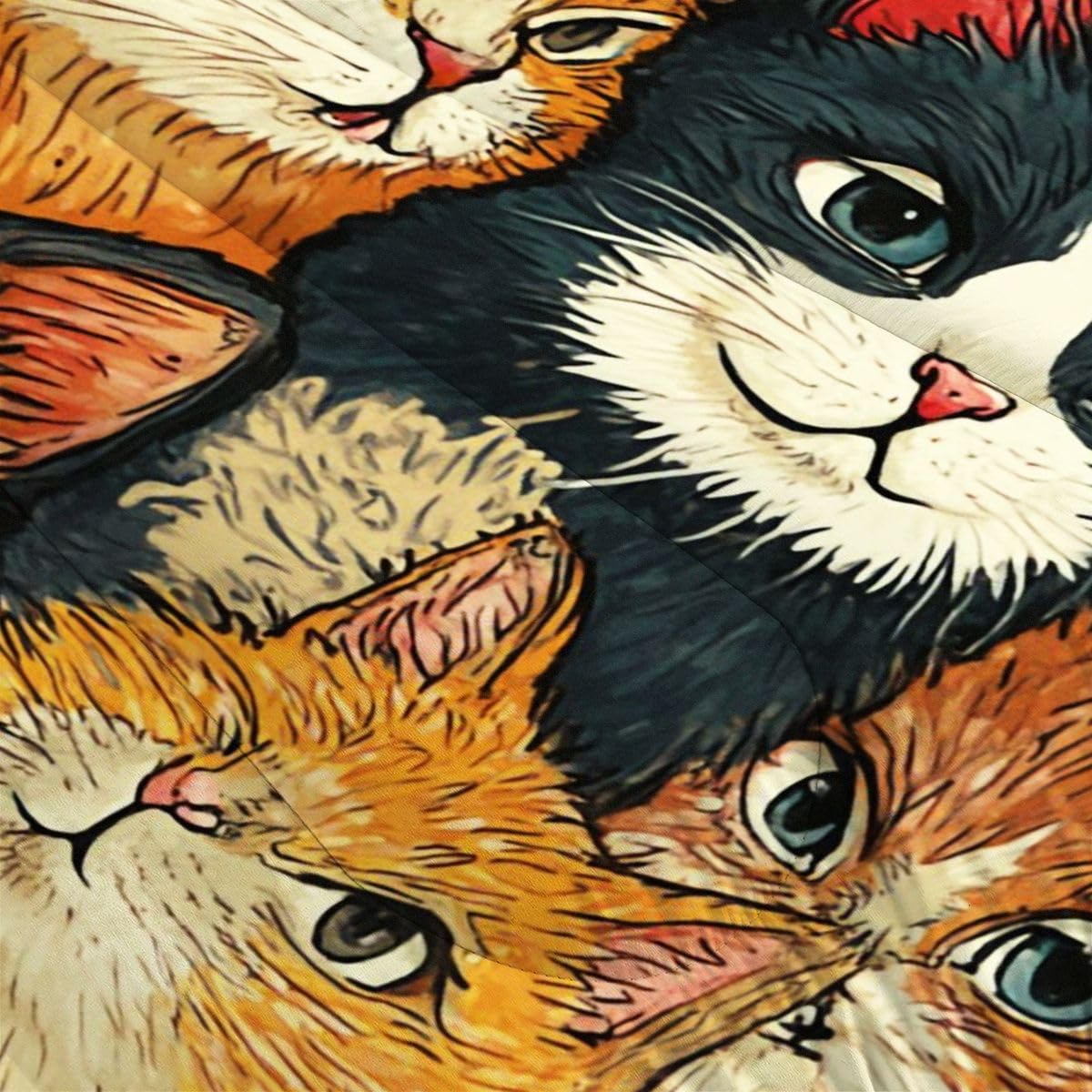 Edredón 135x200 cm Gato De Dibujos Animados, Reversible Juego de Cama 135x200 en Microfibra, 3D Impresión Nórdico con 2 Funda de Almohada 50x75