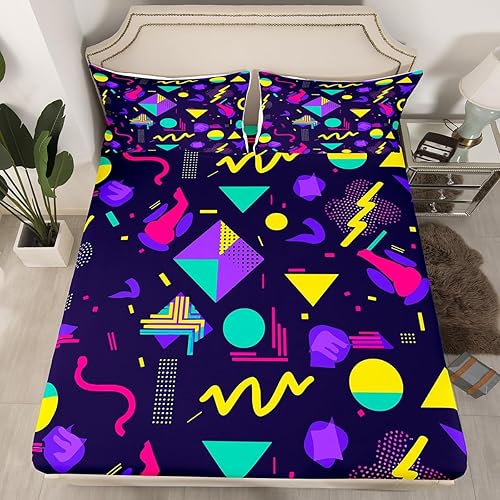 Miniatura 2 de Erosebridal Juego de sábanas de geometría de los años 80 y 90, estilo hipster, juego de sábanas de estilo moderno de los años ochenta, tamaño Queen,