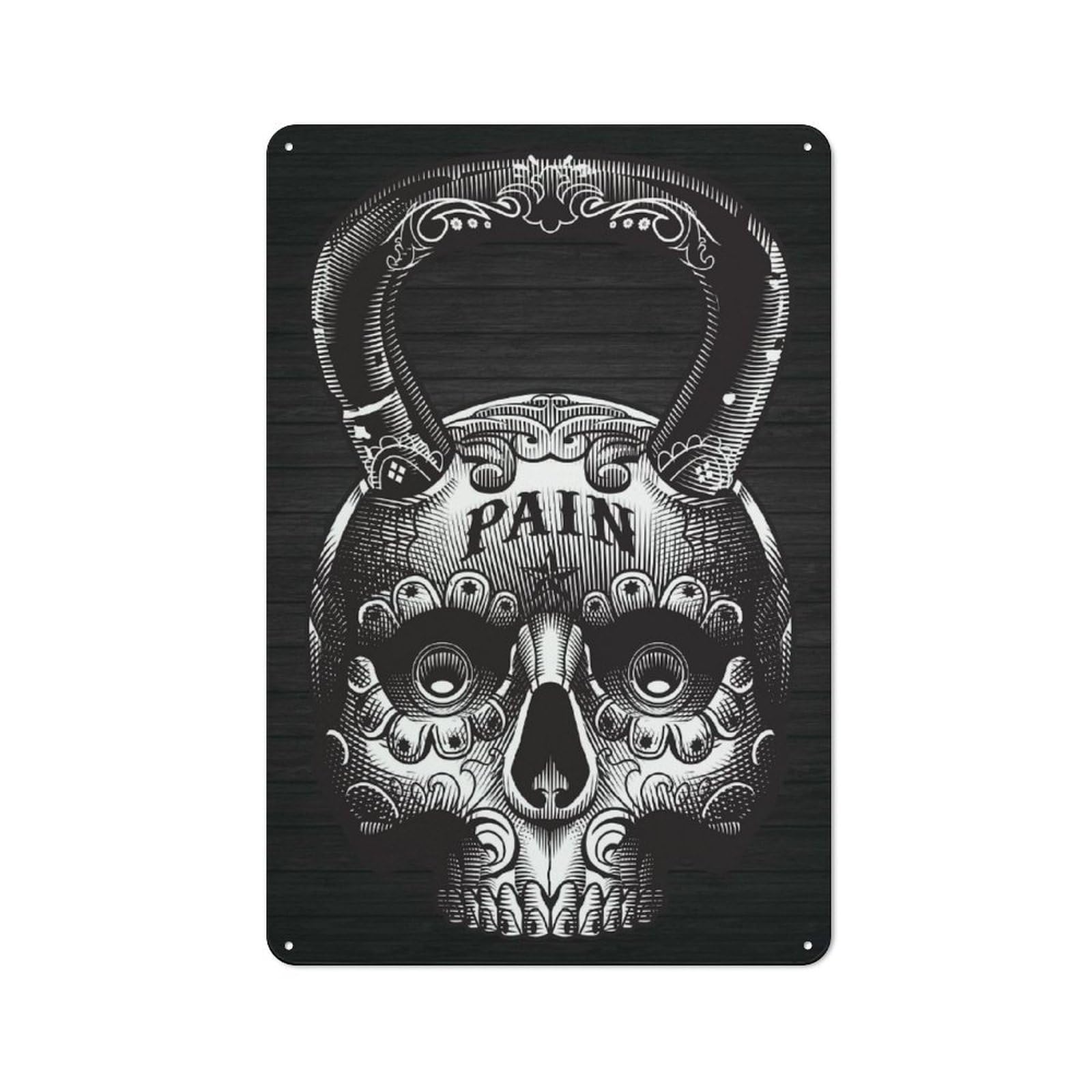 Junmoney Style-4 Skull Kettlebell Rustic Metal Plaque 30X20cm For Café Or Restaurant, Wall Decor For People Reorganising Café And Restaurant