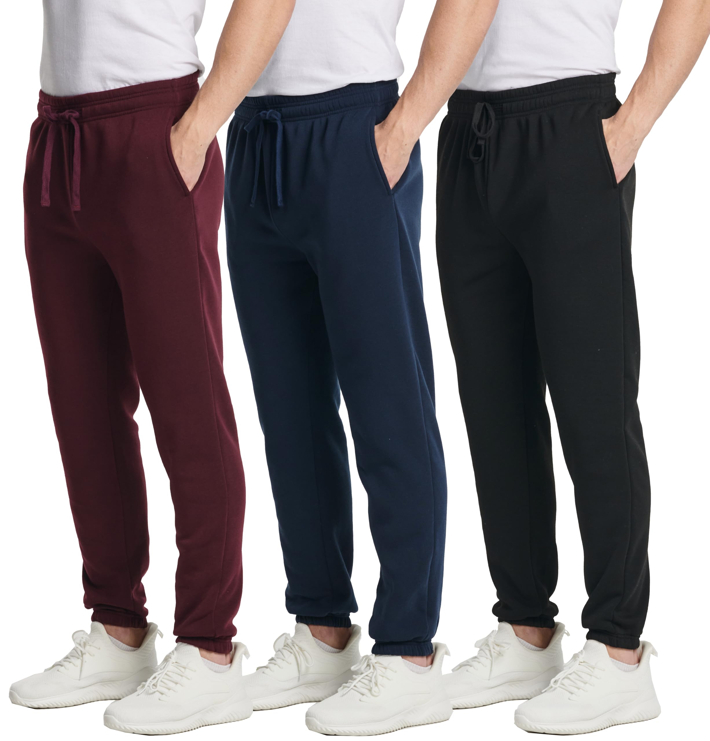 Real Essentials3 Pack: Men's Fleece Elastic Bottom Jogger Sweatpants with Pockets (Available in Big & Tall)