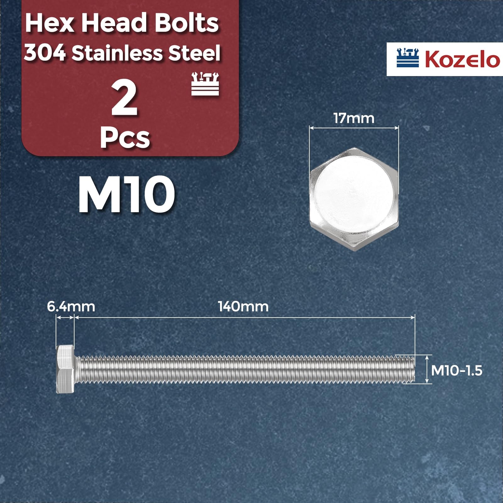 Kozelo 2 Pcs Hex Head Screws Bolts - Image 2