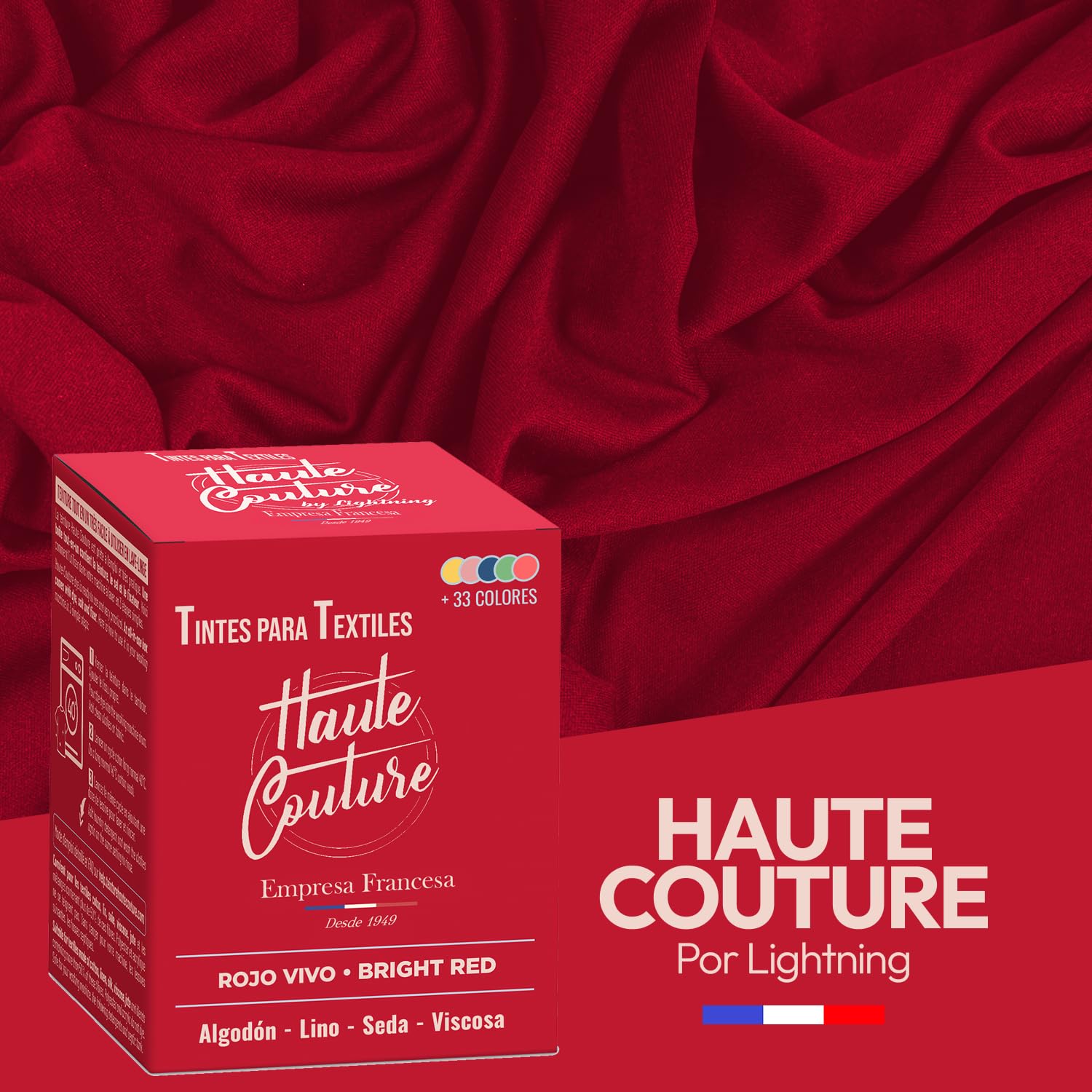Haute Couture - Tinte para Ropa y Textil Rojo Vivo - 350g - Tinte Textil Todo en uno - Listo Para Teñir Ropa y Tejidos