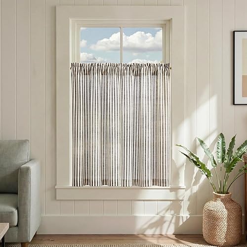 Miniatura 95 de jinchan - Cortinas de cocina de lino de 36 pulgadas de largo, a rayas finas, de media altura, pequeñas, para sala de estar, baño, café, estilo de