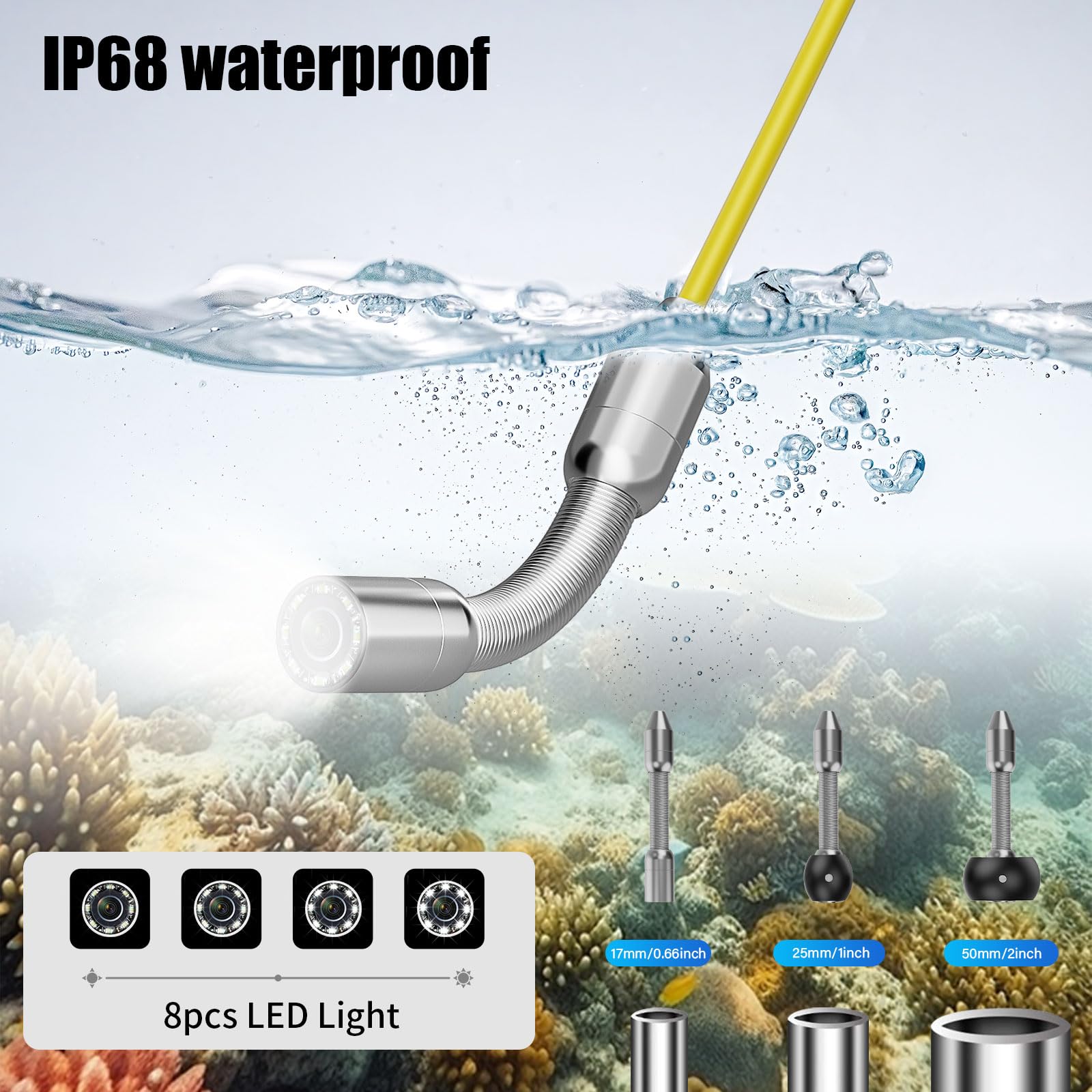 Kamera Kanalizacyjna, Inspekcja Rur Odpływowych Z Funkcją DVR I 8 Diodami LED, Boroskop 17 Mm, Hydraulika, Endoskop 7" 1080P IPS, Karta 16 GB, Do Kanalizacji, Odpływów, Kanałów, Hydra(Size:30 M/98 FT)