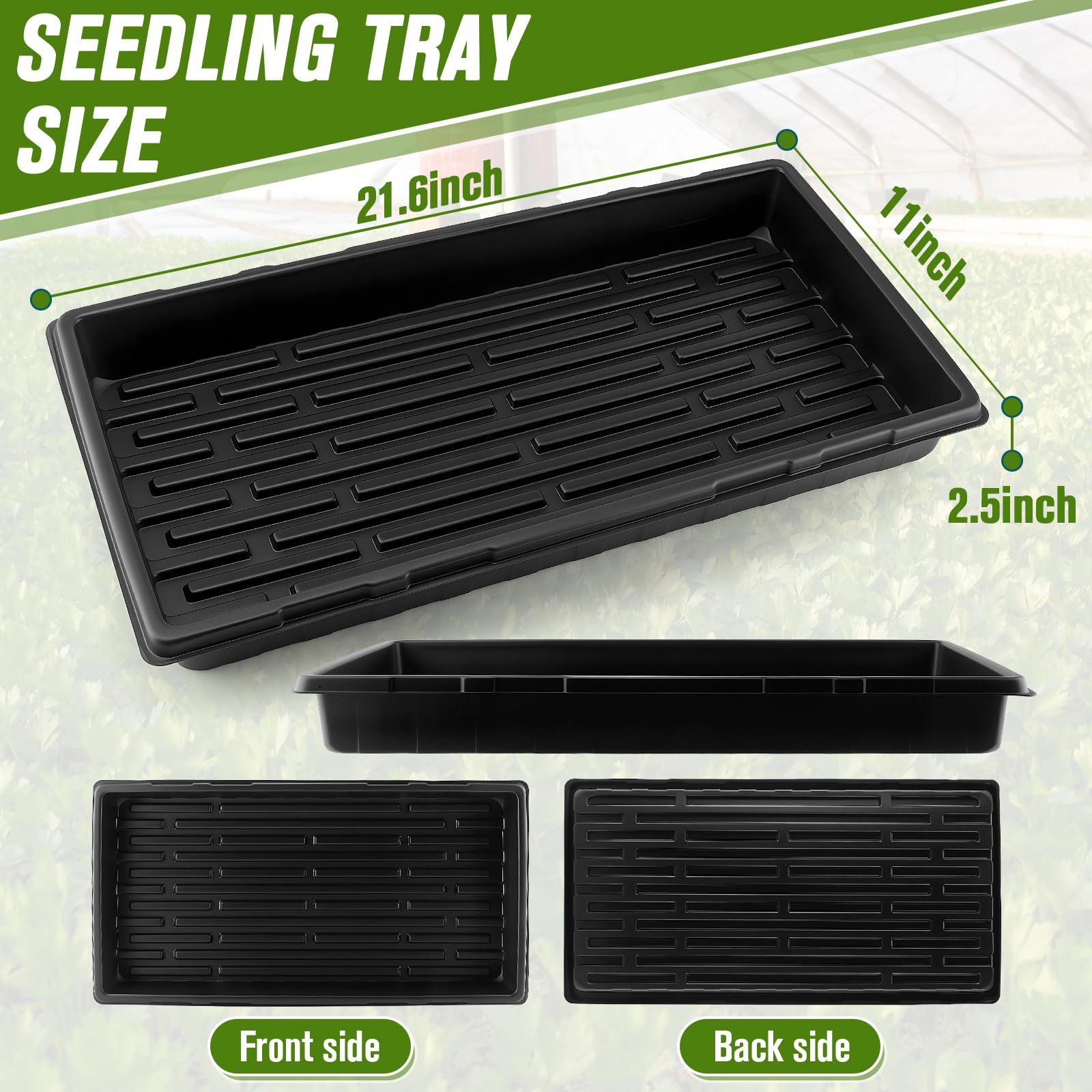 CMOOD Lot de 10 plateaux de culture en plastique noir de 27,9 x 53,3 cm pour microgreens, semis, germination des plantes, fourrage et transplantation