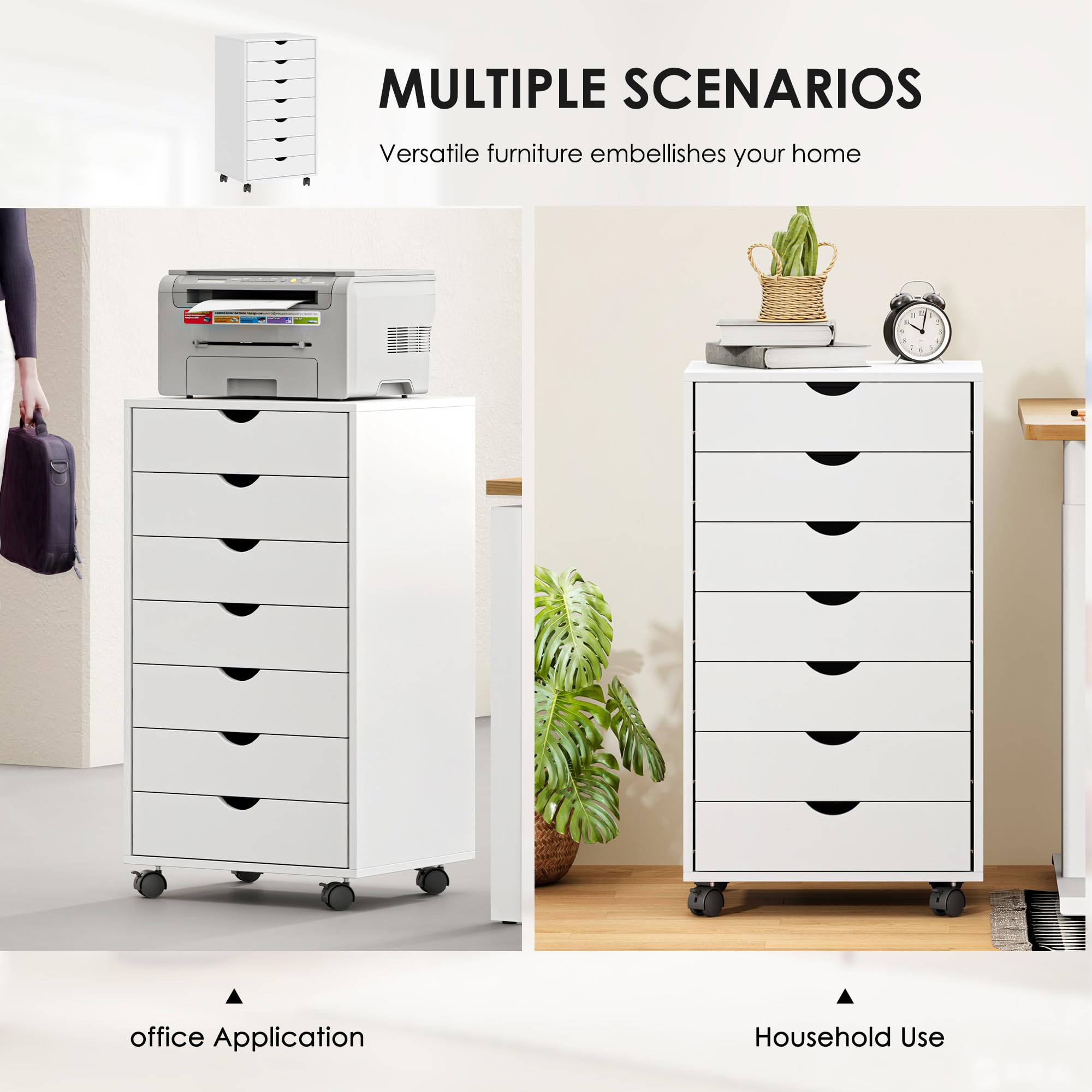 SogesHome Armadio portadocumenti in legno su ruote con cassetti per formato A4, legale, formato lettera per ufficio e casa