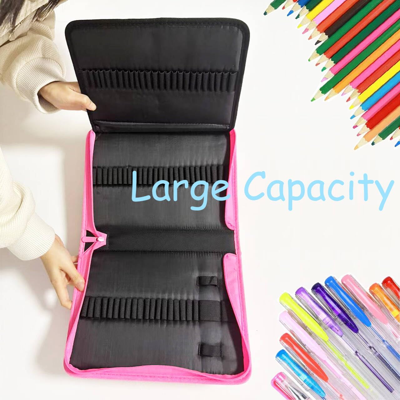 Daerthotk Colored Pencil Case 80 Slots Pencil Holder with Zipper Closure Large Capacity for Watercolor Pens, Organizer for Artist - Image 4