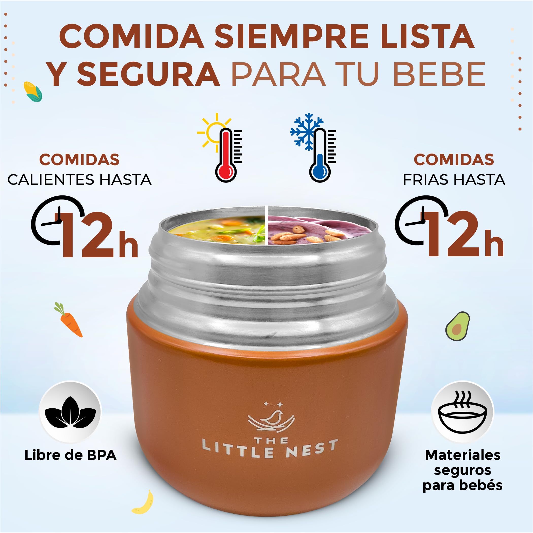 Set Termo Comida Bebé 300ml de Acero Inoxidable, 2 Contenedores y Estuche Térmico, Cierre Hermético, Aislamiento de Doble Pared, Mantiene Caliente y Frío, Sin BPA (Color Matcha Green)
