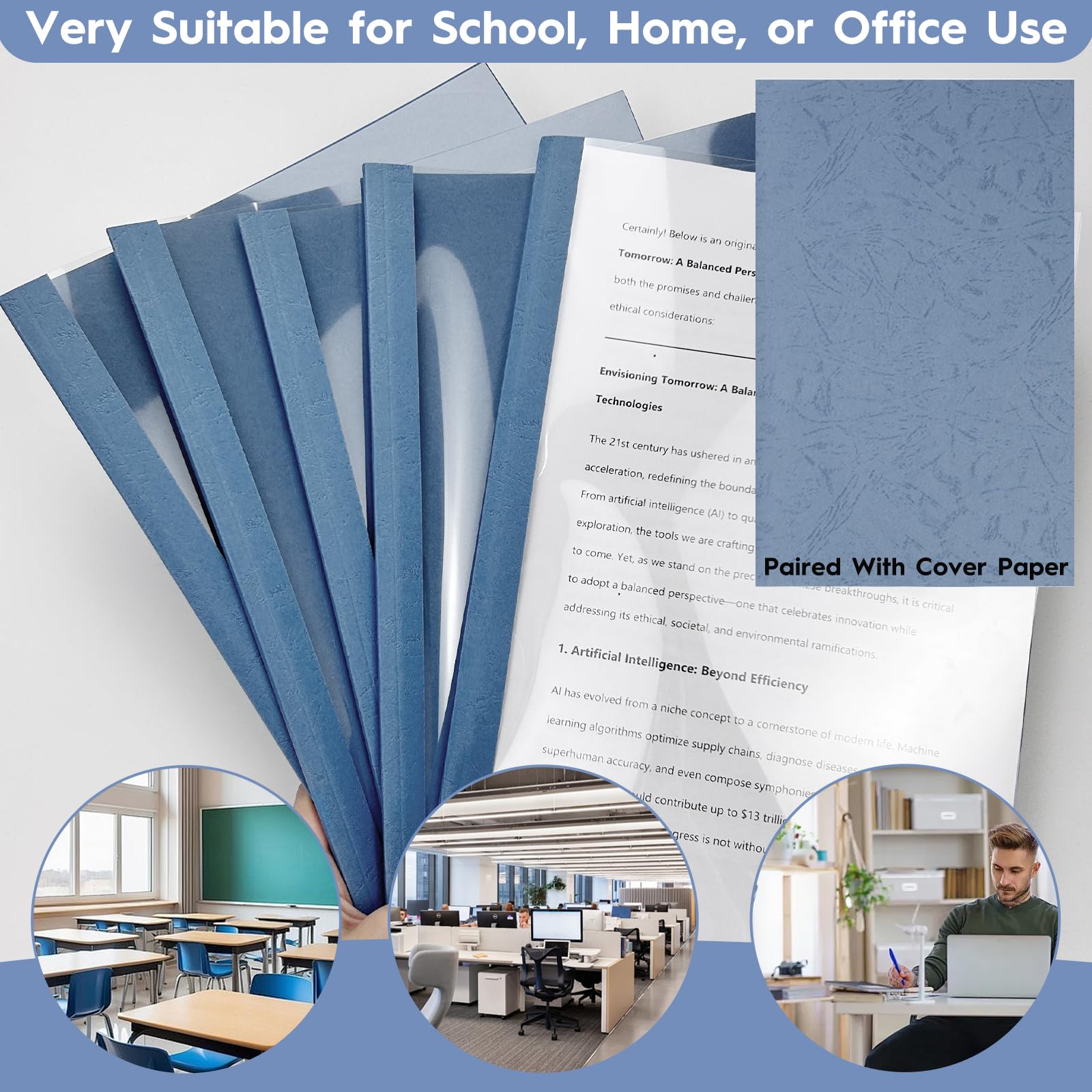 Cartelline Termiche A4 in PVC - 15 Fogli Con Copertina, 3mm (16-25), 6mm (36-50), 8mm (51-70) - Blu
