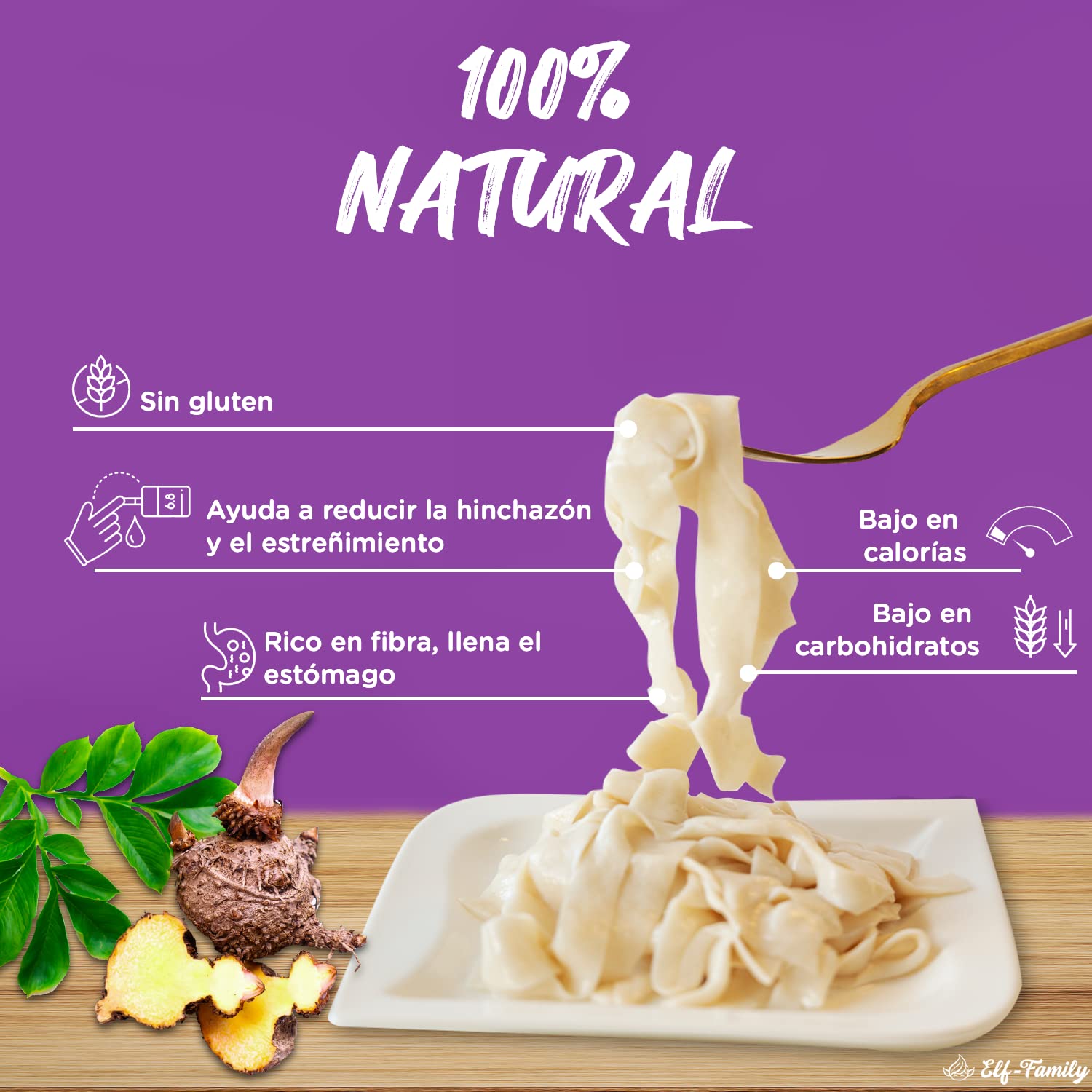 Pasta Konjac Keto de Tailandia Bajo en Carbohidratos/Vegano/Sin Gluten 240 g x 1 cajas(2 paquetes), Elf-family Fideos Konjac Noodles Shirataki Noodles/Sin azúcar/Bajo en Calorías - Fettuccine