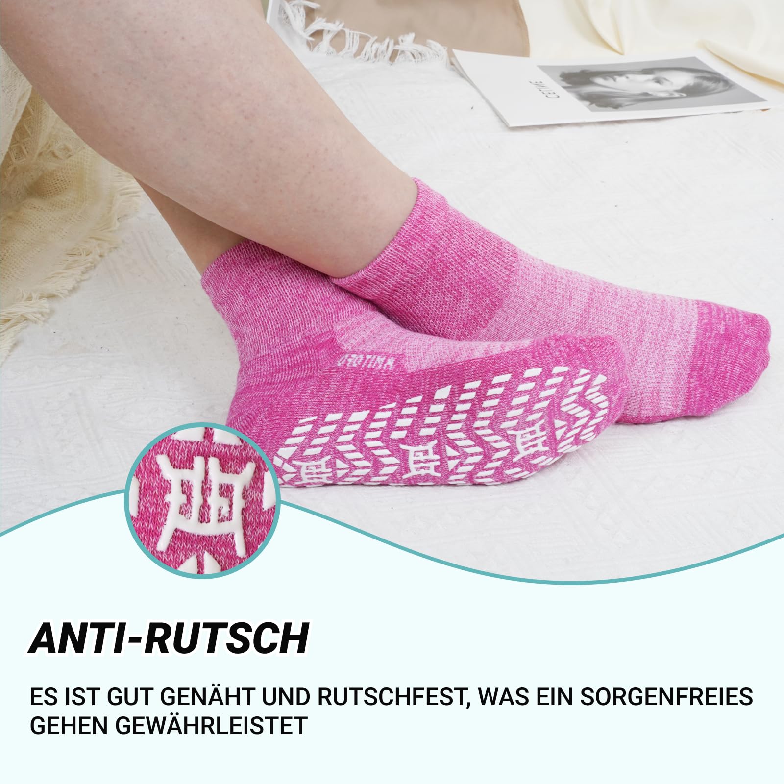 LOFIR Diabetiker Socken für Damen Herren: Bambus Diabetikersocken ohne Gummibund und Naht für Frauen - ABS Antirutsch Socken mit Komfortbund für Senioren Geschwollene Füße 4 Paar 39-50