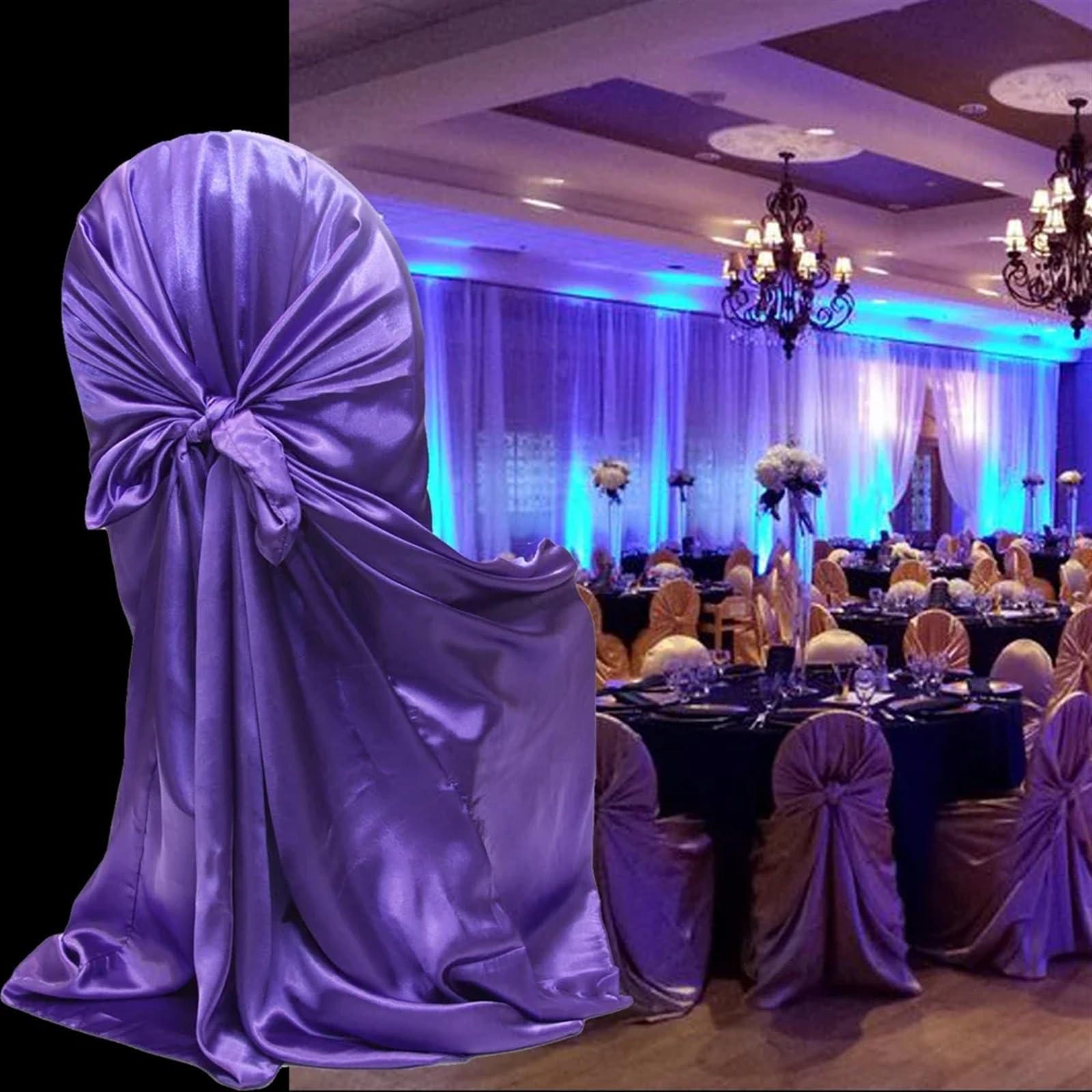 Fundas for sillas de boda Fundas for sillas de satén con cordones Banquete de bodas Restaurante Banquete Hotel Catering Funda for silla de fiesta Decoración Adecuado for bodas, fiestas de cumpleaños y
