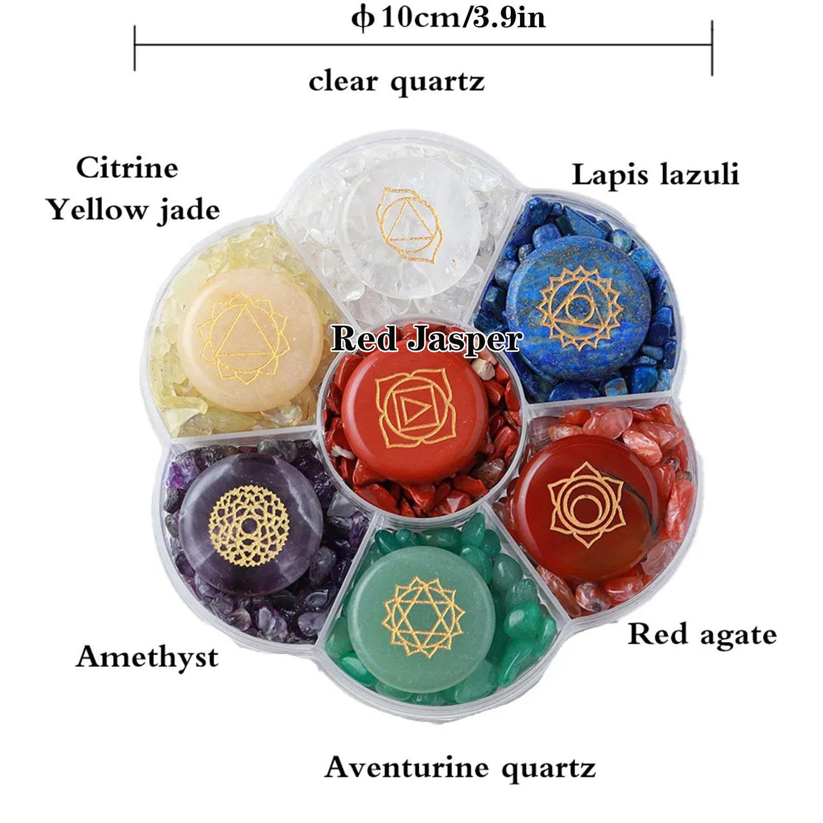 Kit Cristalli 7 Chakra - 7 Pietre Lucidate e Pietre Preziose Burattate con Simbolo Reiki dei 7 Chakra - Cristalli Curativi Set di Pietre per La Guarigione Cristalli di Stregoneria