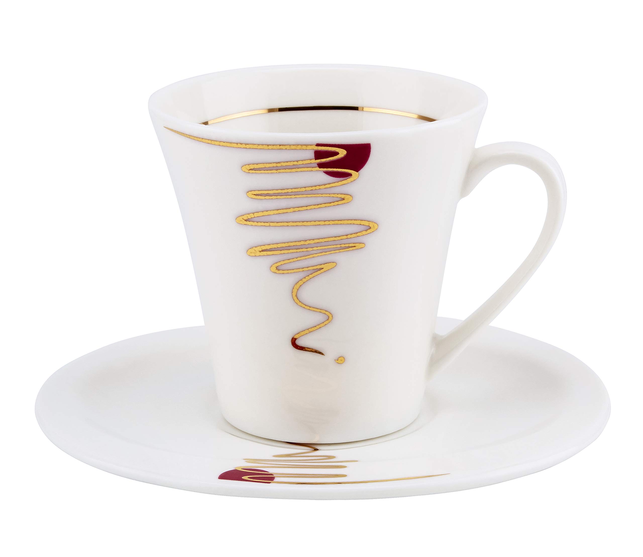 Shallow Bone China Cups and Saucers Set, White/Gold, 200cc, DS020913, 12 Pieces