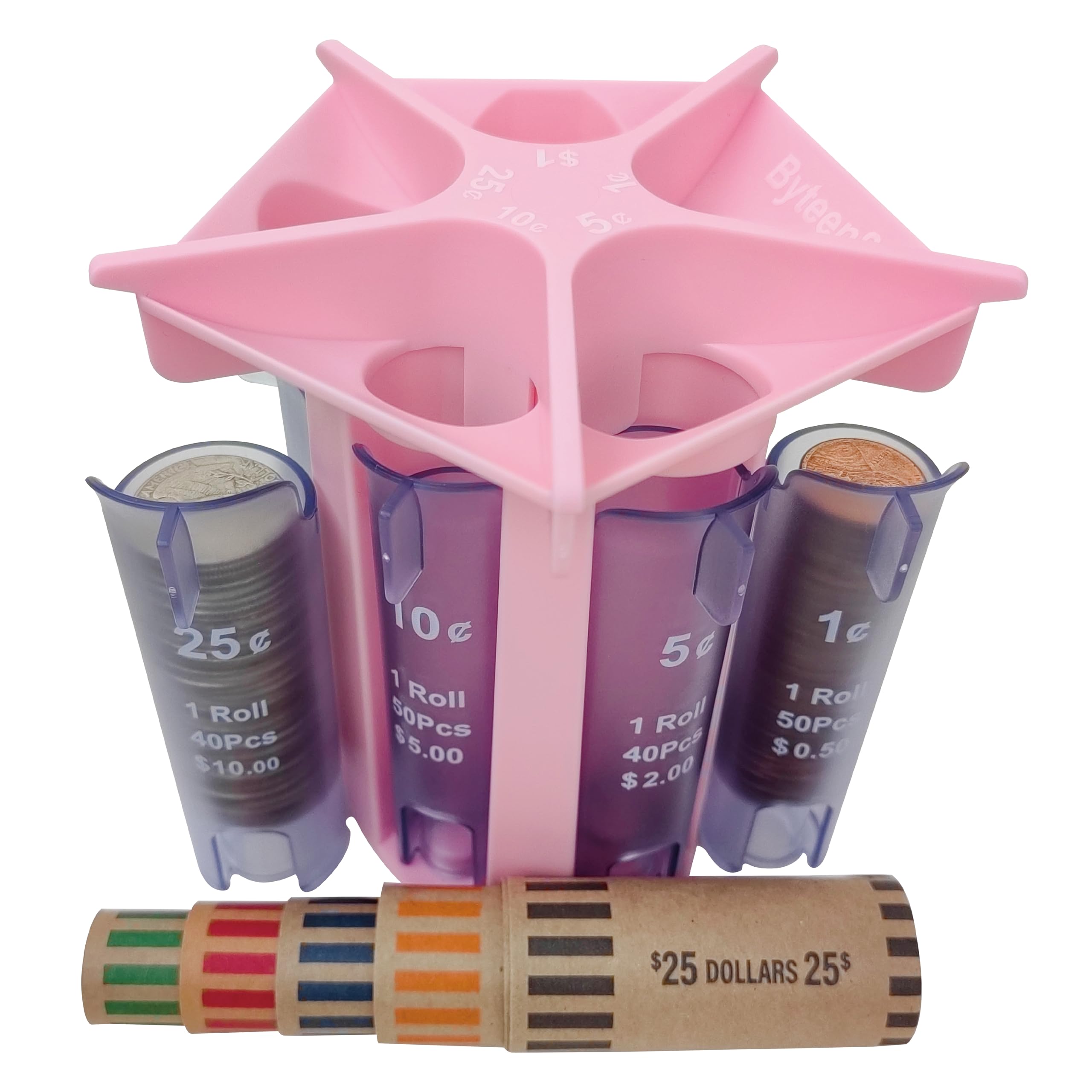 Byteen8 Coin Roller Coin Counter Tube Coin Sorter with Coin Wrappers, Change Sorter Change Counter Machine, Coin Organizer & Coin Holder, Sort Your