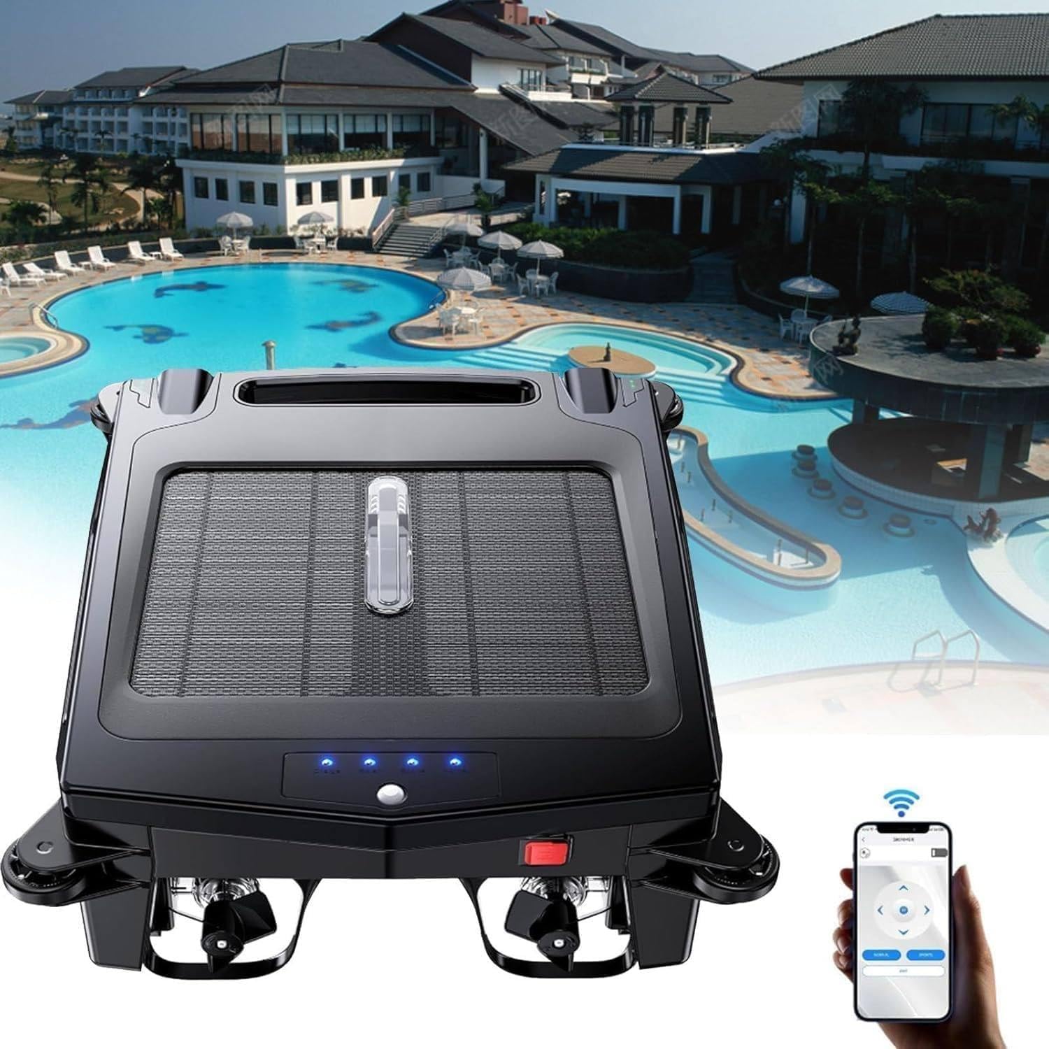 Écumoire de piscine robotique solaire avec double puissance, évite les obstacles, autonomie de 5 h pour un nettoyage efficace de la piscine