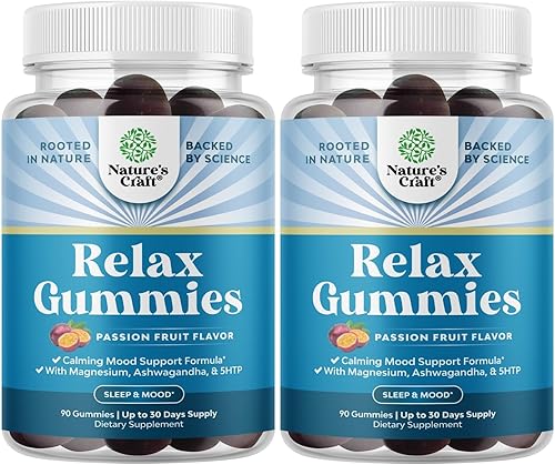 Natures Craft Gomitas calmantes para adultos con ashwagandha y magnesio Gomitas relajantes para el estrés con L teanina 5HTP y extracto de bálsamo