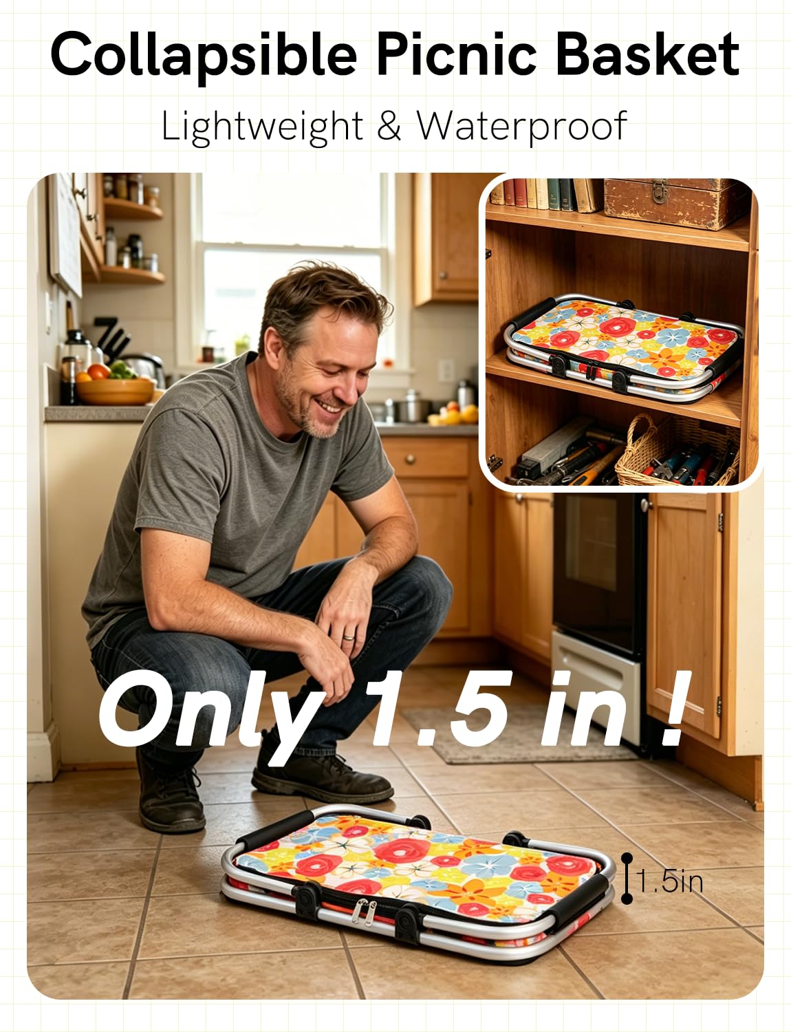 Isolierter Picknickkorb, faltbare Kühltasche, 32 l, Lebensmittelkorb mit Deckel, 2 stabile Griffe, Aufbewahrungskorb für Picknick, Lebensmittellieferung, zum Mitnehmen, Markteinkäufe, Reisen