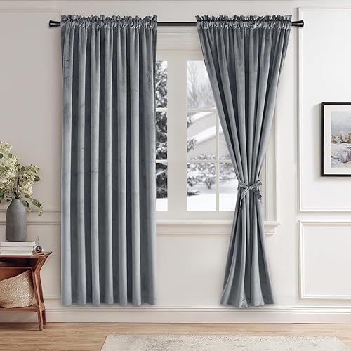 Miniatura 82 de Cortinas de terciopelo JIUZHEN, cortinas opacas suaves de terciopelo retro para dormitorio, cortinas elegantes con reducción de ruido y Rosa