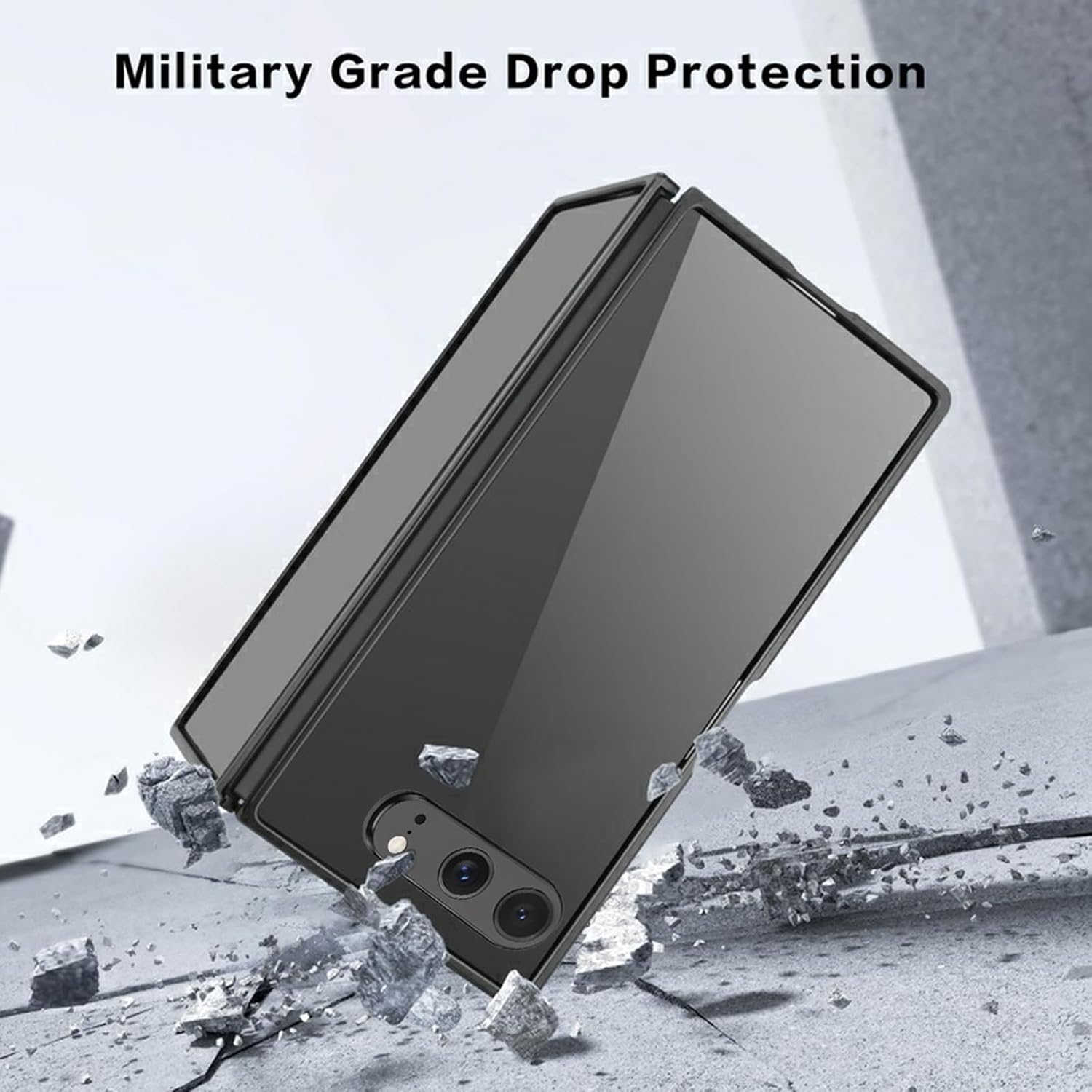 for iPhone Duo Bumper Case Metal, No Back Metal Bumper Frame Slim Fit Backless 4 Corners Shockproof Heat Dissipation Wireless Charging Compatible，Black