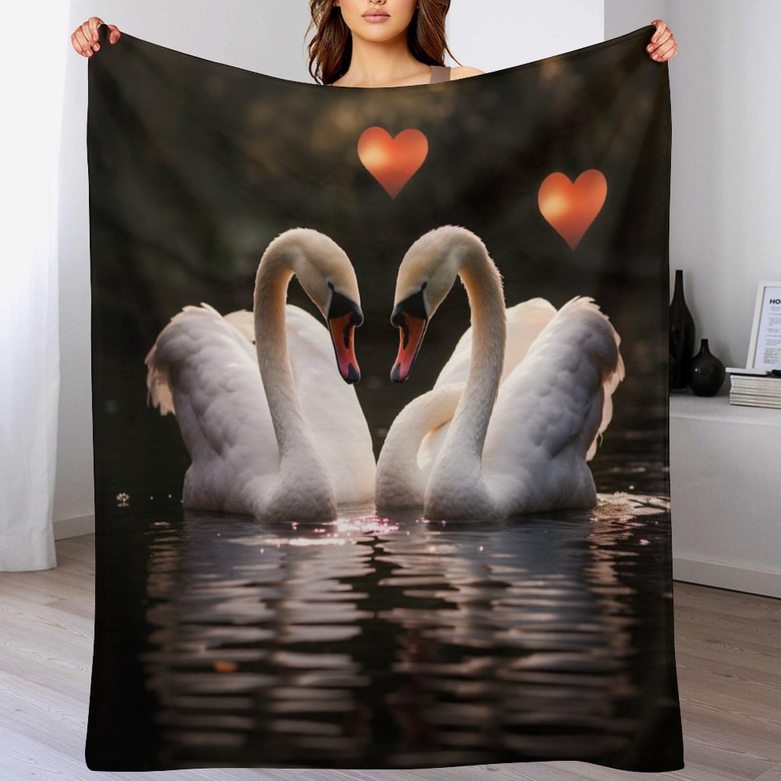 Plaid cygne en peluche souple de qualité supérieure pour lit et canapé de luxe