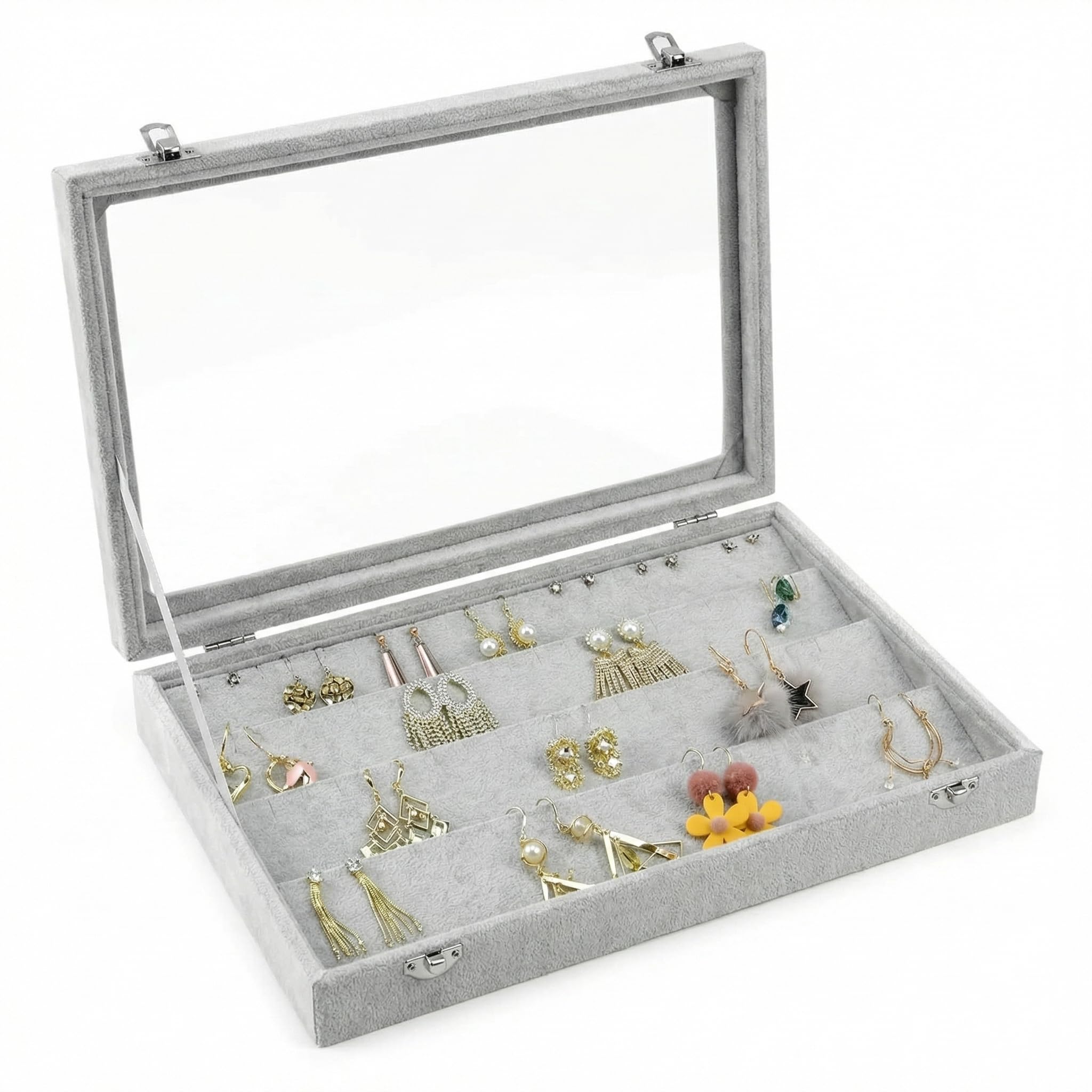 QWORK® Velvet Earrings Organizer with Clear Lid - Lockable Jewelry Display Case for 40 Pairs