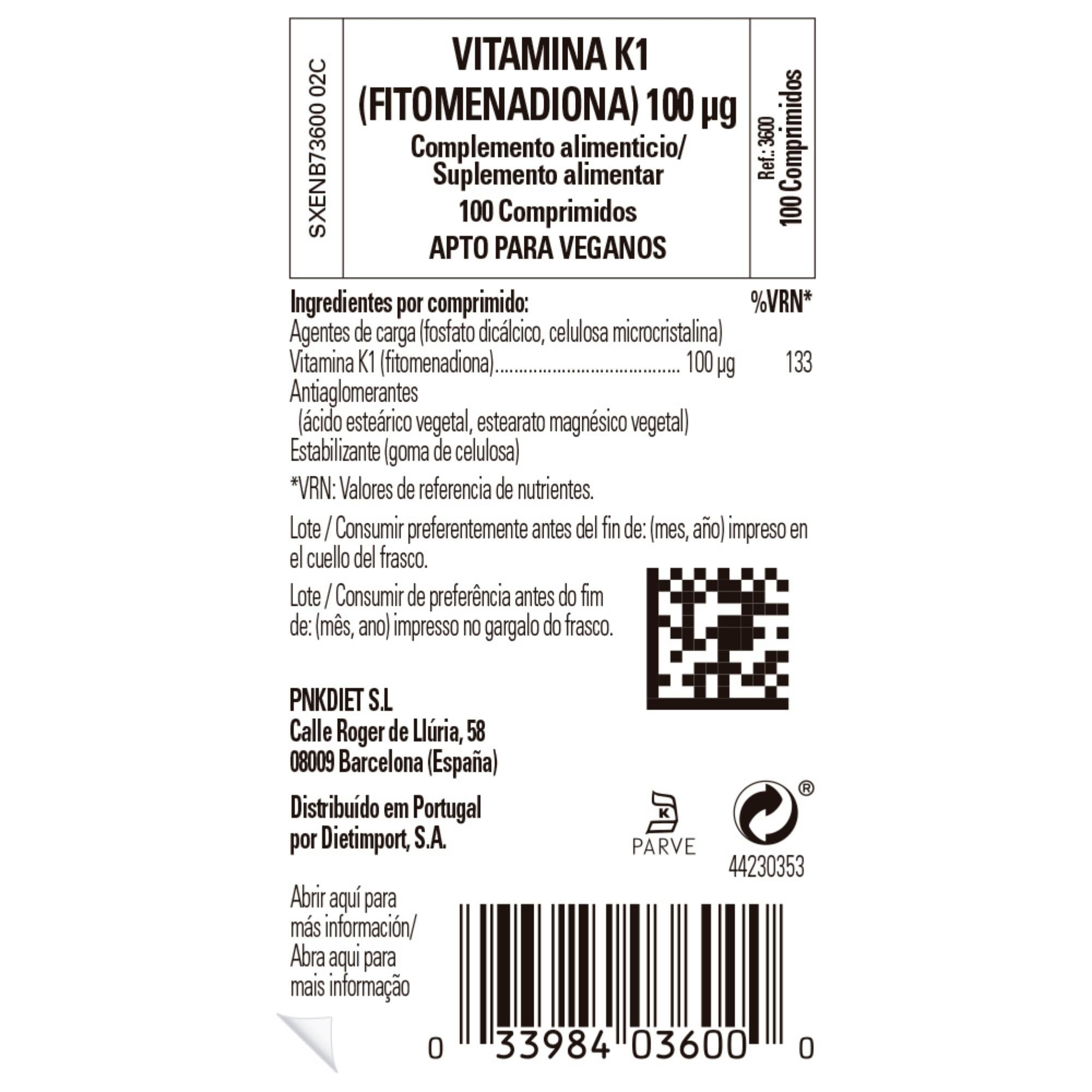 Solgar Vitamina K1 100 µg, Huesos Sanos Y Coagulación, Fitonadiona Comprimidos 100 Unidad