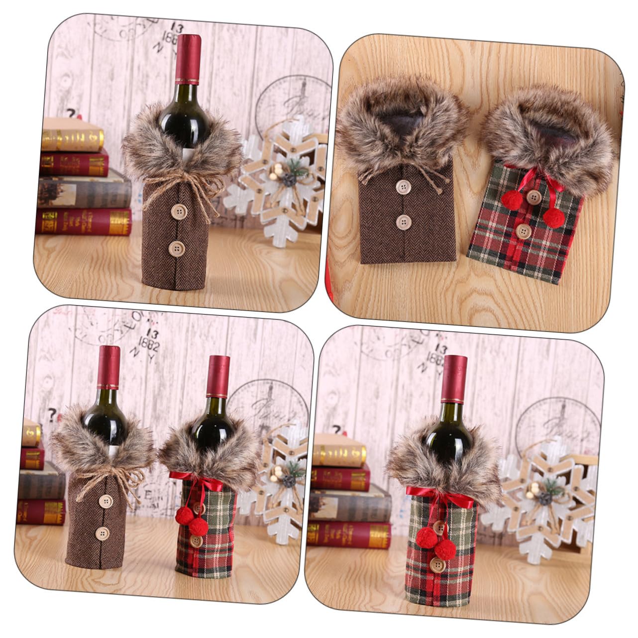 2pièces Housse de Bouteille de Vin pour Noël Décoration de Fête Pochette pour Bouteille de Vin Cadeau de Fête