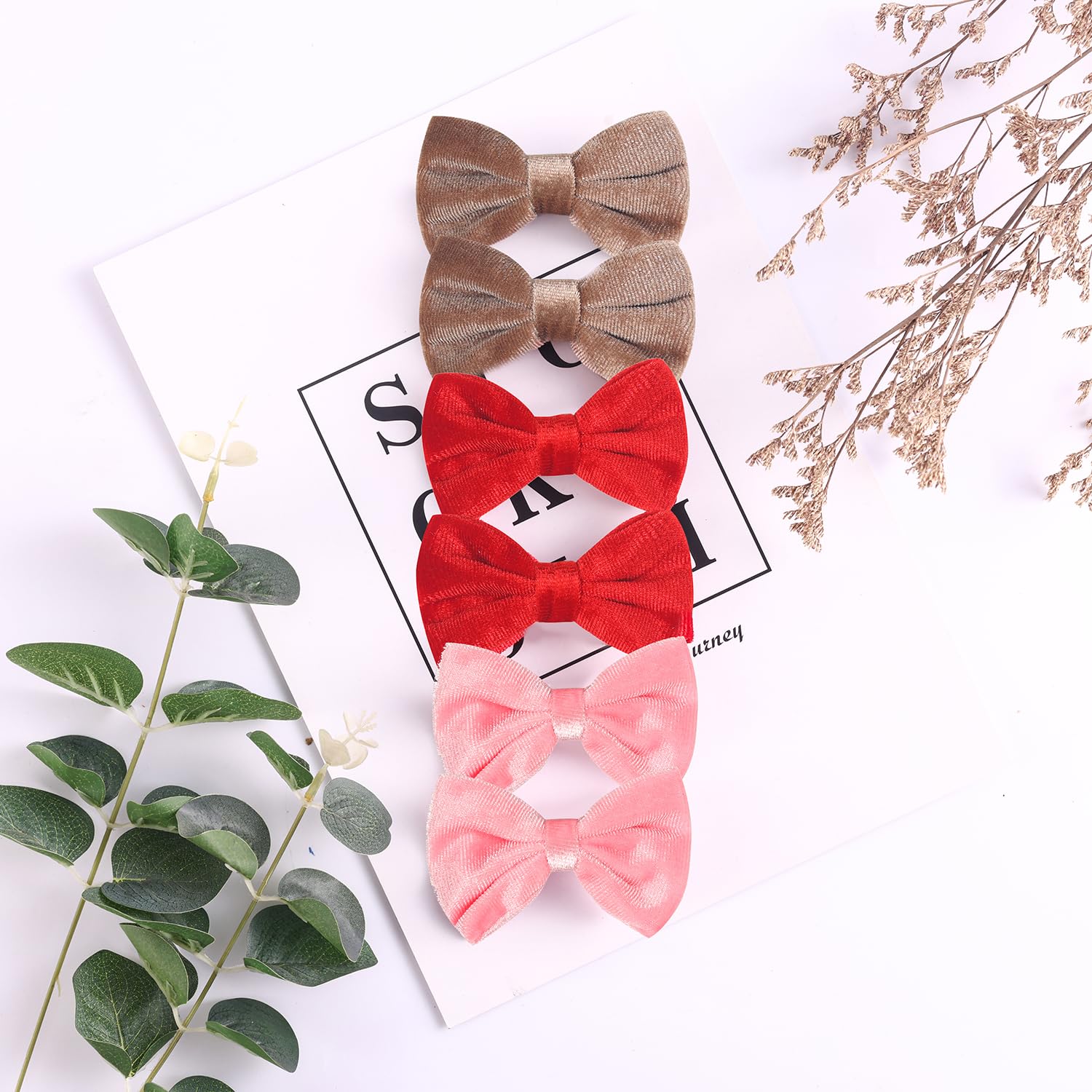 Love Fairy - Pinza para el pelo de terciopelo con lazo de 3.2 pulgadas, accesorio para el cabello con lentejuelas para niñas, adolescentes y mujeres (marrón claro)