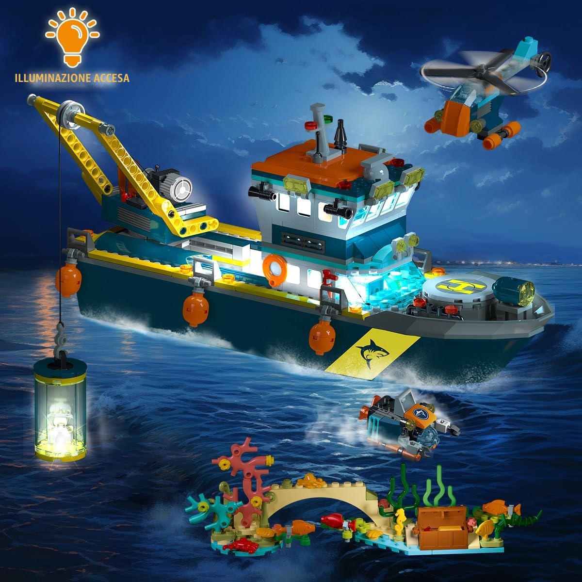 HOGOKIDS City Arctic Explorer Set di costruzioni navali con luce LED - Divertente kit di blocchi da costruzione galleggianti regalo per l'esplorazione dell'oceano per bambini bambine dai 6 anni in su