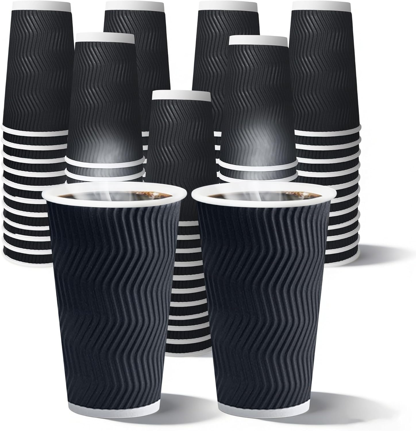 120 Pack 16 oz Disposable Coffee Cups, To Go Insulated Ripple Wall Paper Coffee Cups for Coffee, Hot Chocolate, Cocoa and Hot/Cold Beverages(Black)