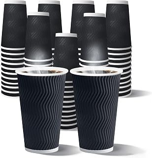 120 Pack 16 oz Disposable Coffee Cups, To Go Insulated Ripple Wall Paper Coffee Cups for Coffee, Hot Chocolate, Cocoa and Hot/Cold Beverages(Black)