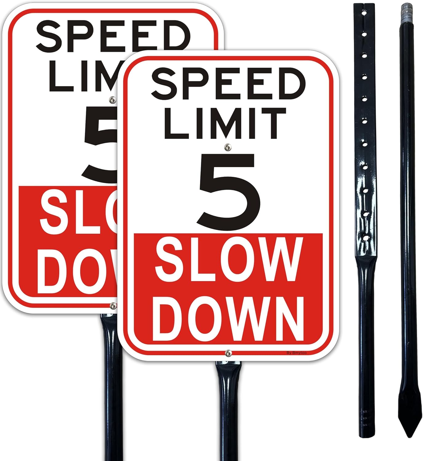 2Pack Slow Down Speed Limit 5MPH Sign with 36" Metal Thick Stakes, 10'' x 14'' Rust Free Reflective Aluminum,Easy to Mount, Outdoor use